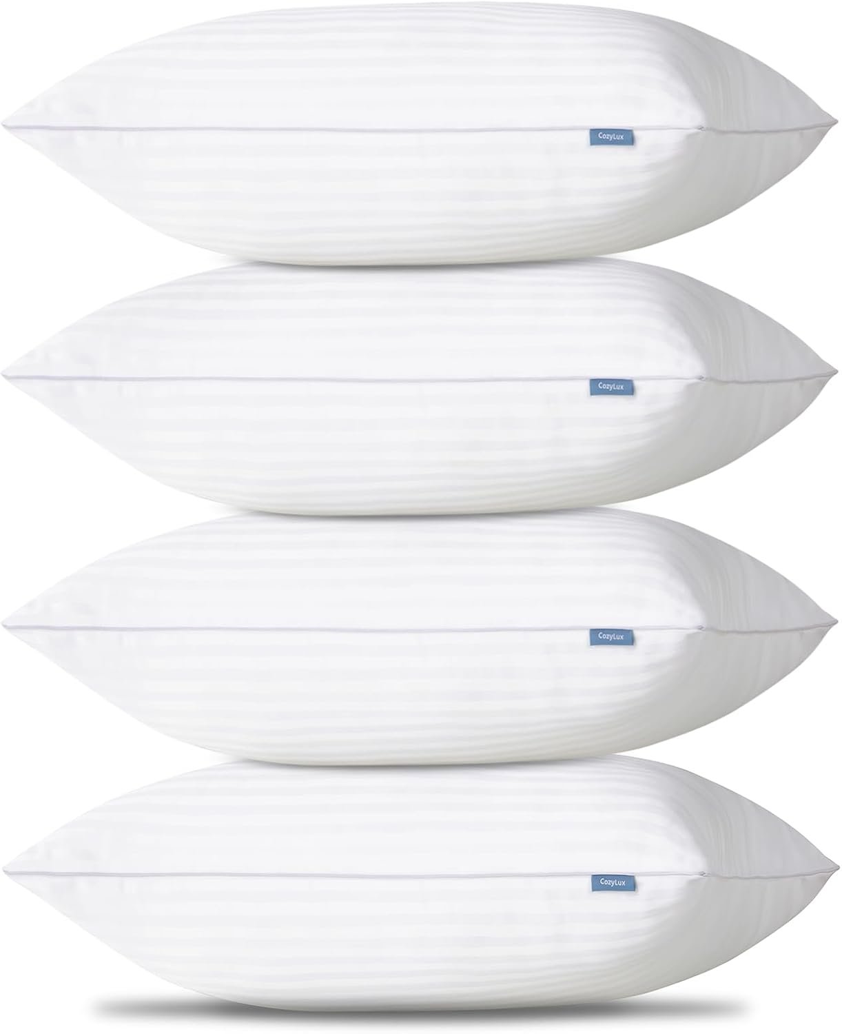 CozyLux Pillows Queen Size Set of 4, Down Alternative Striped Bed Pillow | Oeko-TEX Certified, 18×28 Inches, Fit Side Back Stomach Sleepers, Luxury Hotel Style, Soft Supportive, Machine washable