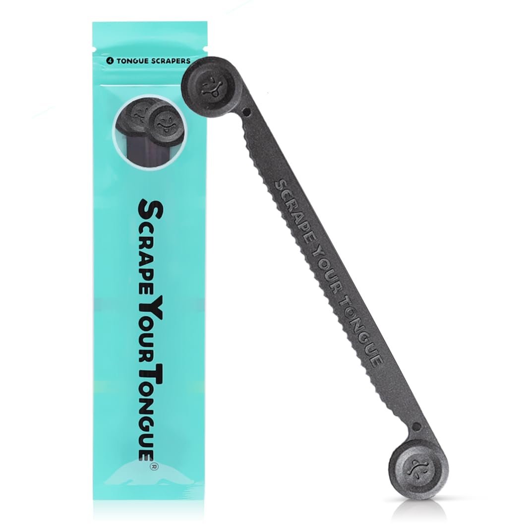 #1 Daily Tongue Scraper for Oral Health. 100% Recyclable, Reusable, and Gag Proof Tongue Cleaner (4 Count (Pack of 1))