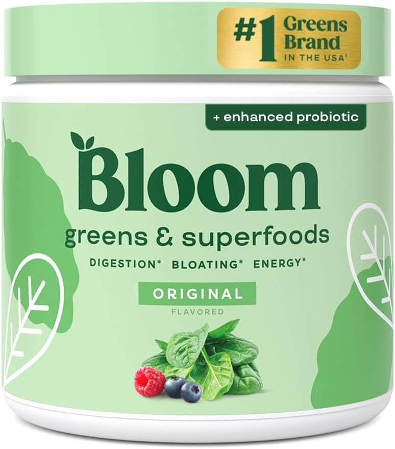 Bloom Nutrition Superfood Greens Powder, Digestive Enzymes with Probiotics and Prebiotics, Gut Health, Bloating Relief for Women, Chlorella, Green Juice Mix with Beet Root Powder, 30 SVG, Original | Digestive Enzymes with Probiotics and Prebiotics, Gut Health, Bloating Relief for Women, Chlorella, Green Juice Mix