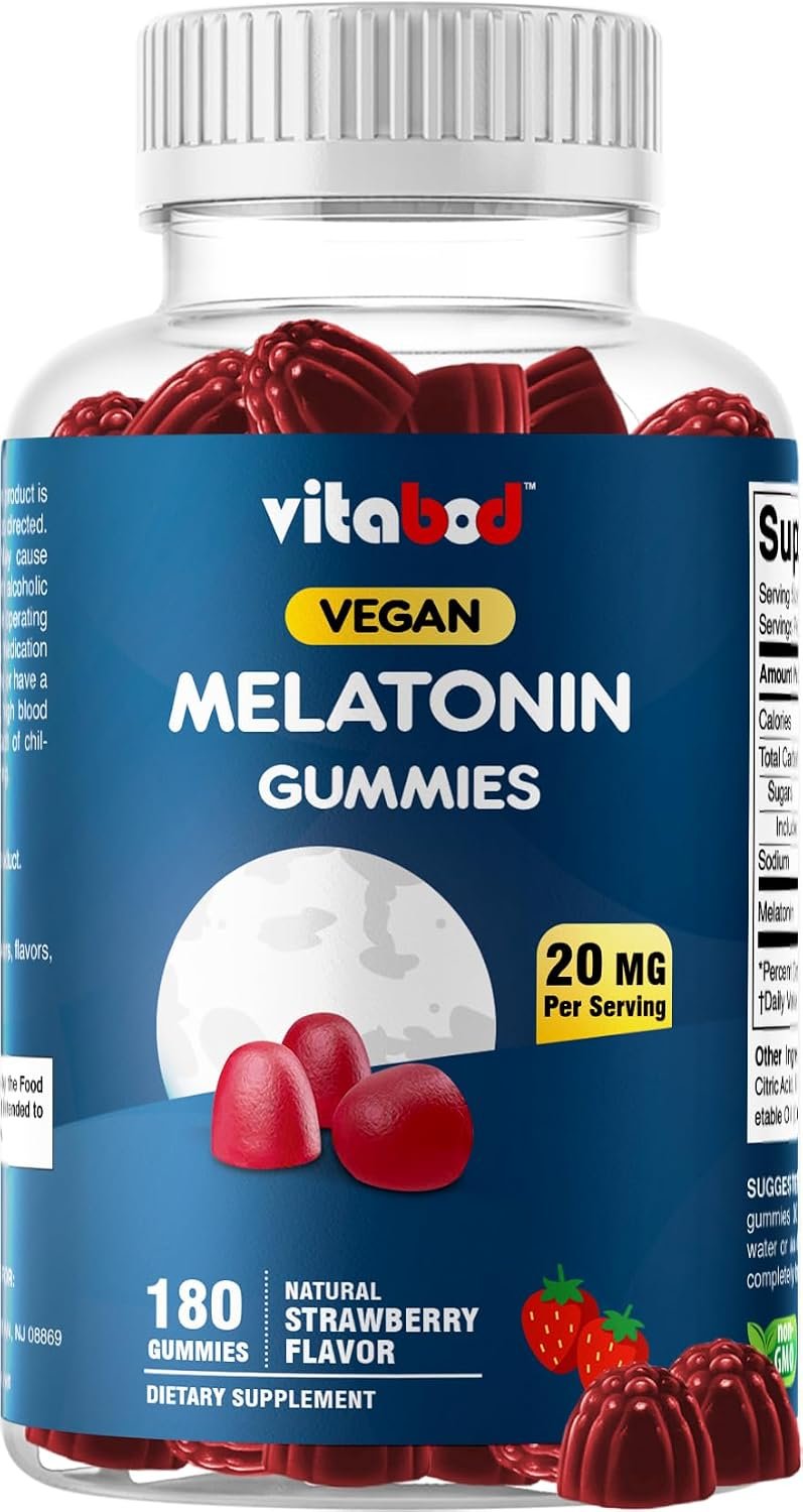 Vitabod Melatonin 20mg Gummies – 180 Count – Drug Free – Natural Strawberry Flavor – Vegetarian, Non-GMO, Gluten Free (1 Bottles)