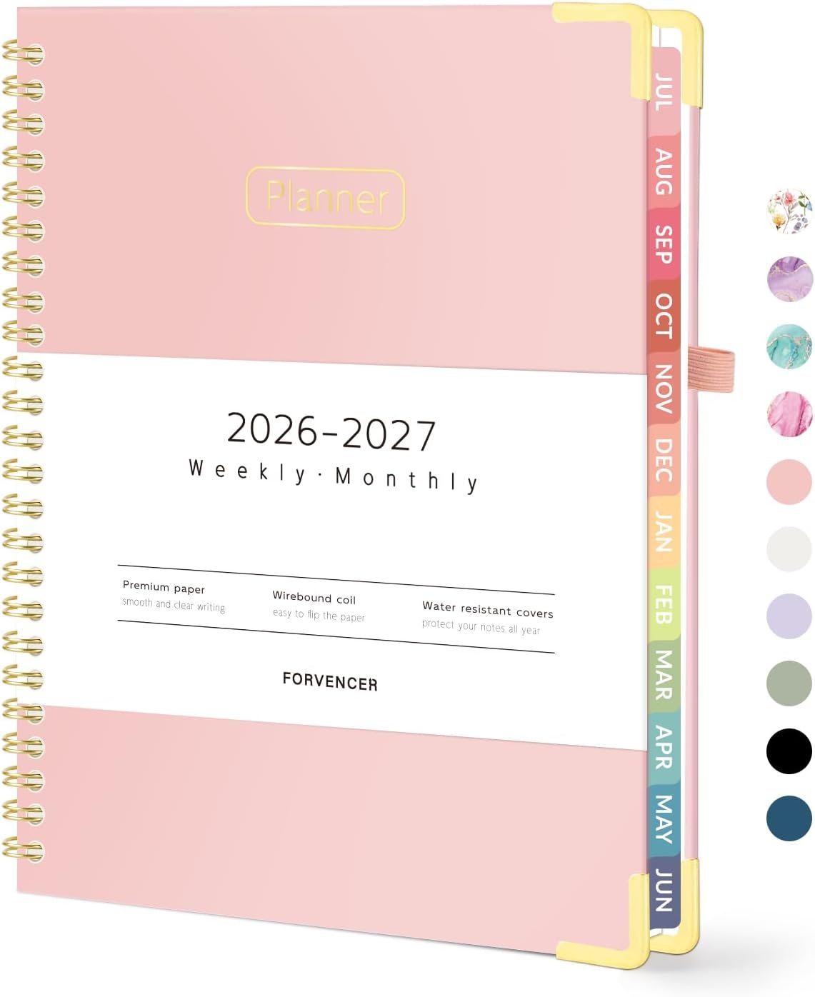 Forvencer Academic Planner 2026-2027, Calendar Jul 2026-Jun 2027, 6″ x 8″ | Hardcover Weekly & Monthly Planner, Daily Agenda Book with Tabs, College School Organizer for Student Teacher, Pink