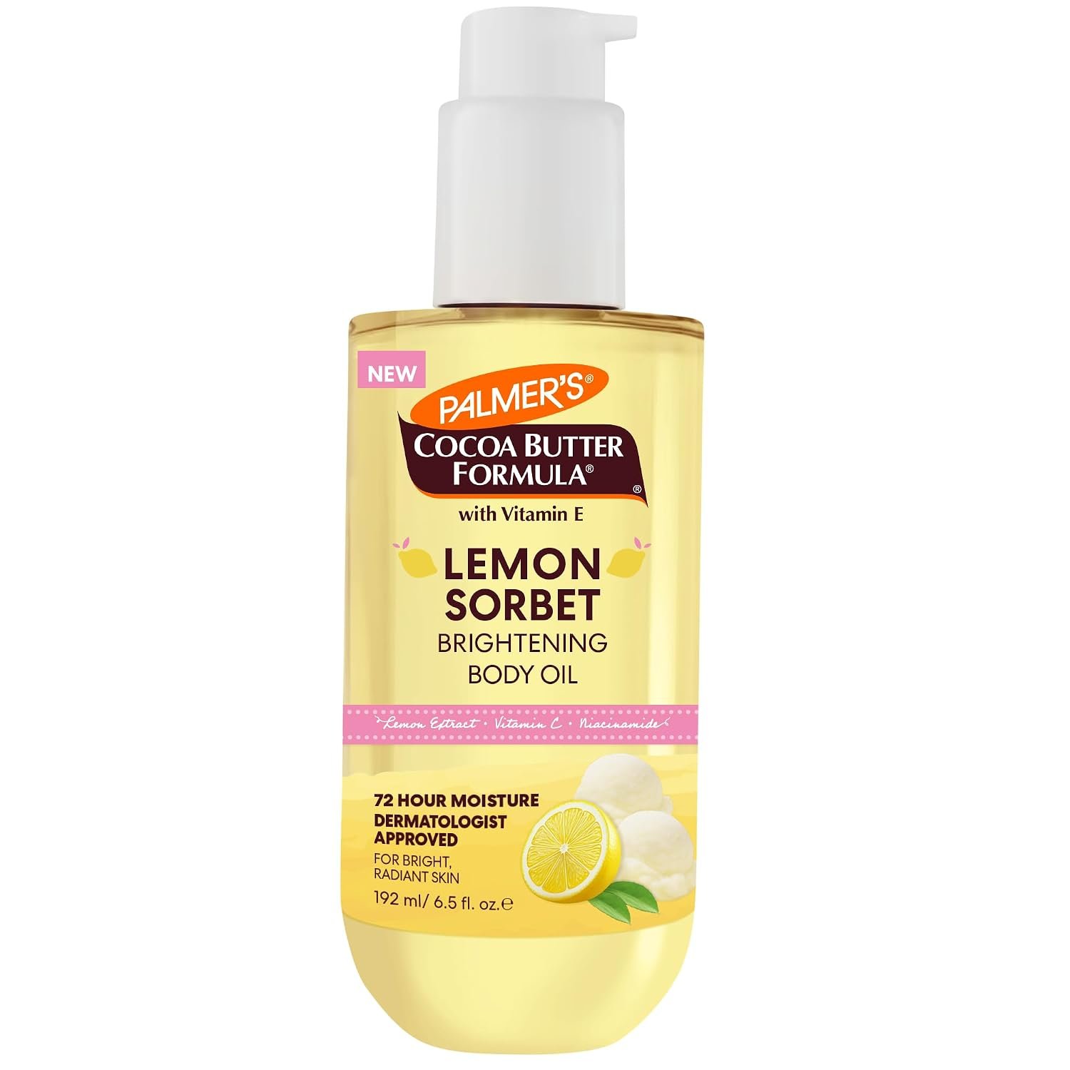 Palmer’s Cocoa Butter Formula, Brightening Lemon Sorbet Body Oil (6.5 fl oz), Hydrating Oil with Lemon Extract, Vitamin C & E, 72-Hour Moisture, Citrus Creamy Fragrance, Dermatologist-Approved