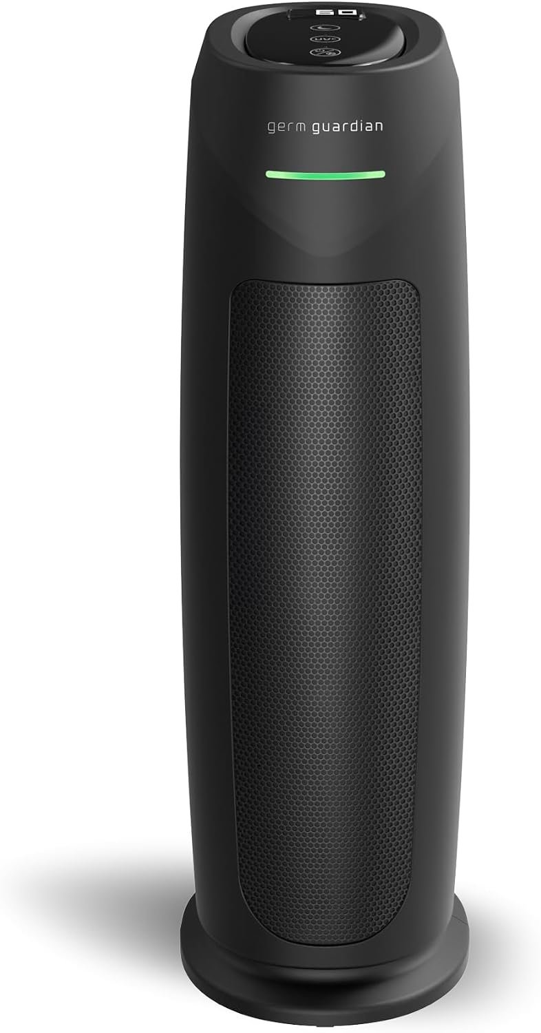 GermGuardian HEPA Large Room Air Purifier for Bedroom, Office, Dorm, and Home – Filters Pet Dander, Dust, Pollen, Smoke, Scents – Air Quality Monitor – AC4880B – 22″ Tower – Black