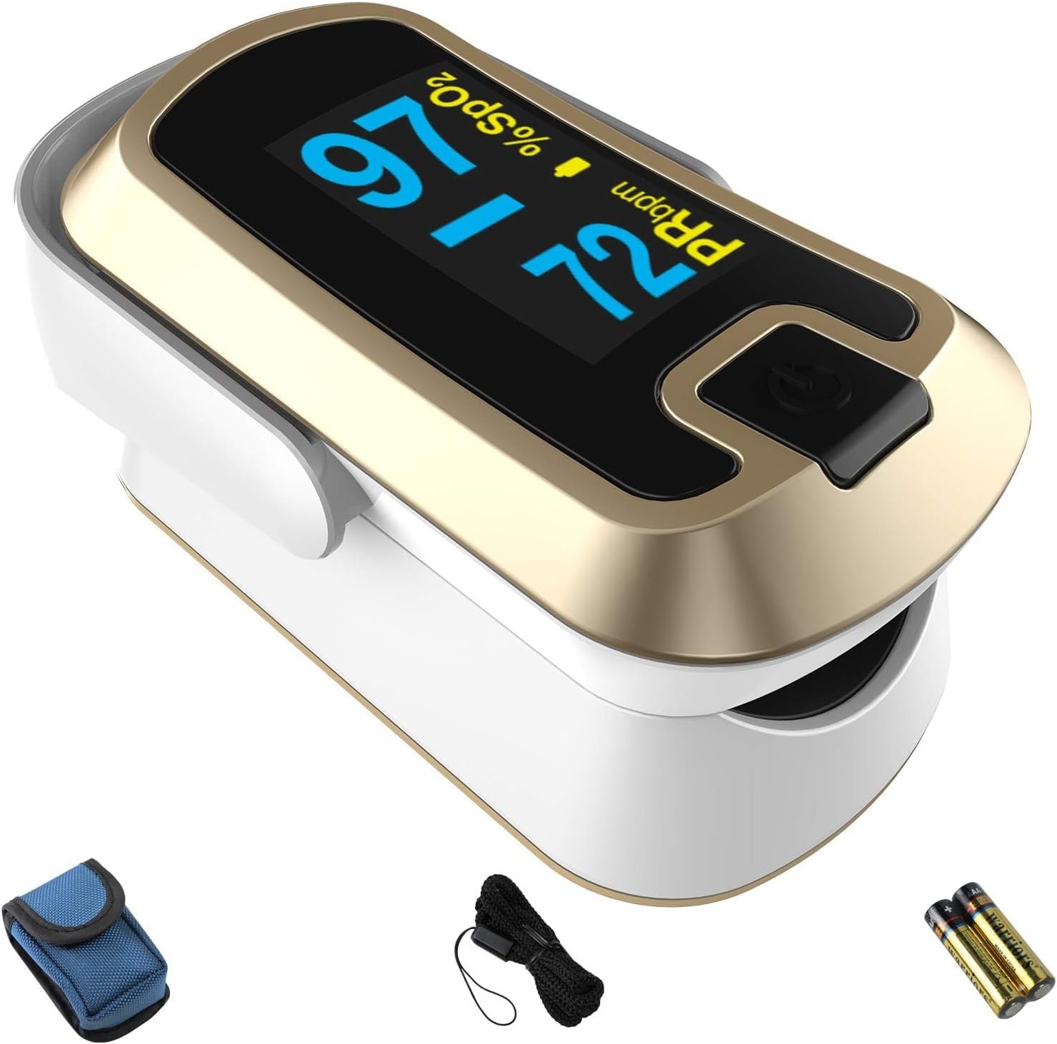 OLED Finger Pulse Oximeter, O2 Meter, Dual Color White/Luxury Gold