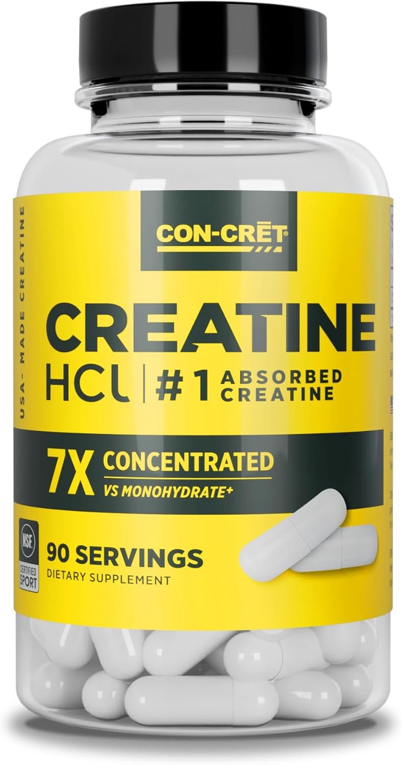 CON-CRET Creatine HCl Capsules for Women and Men, 90 Count | No Bloating or Water Retention, Muscle, Strength & Cognitive Support, USA Made, NSF Certified