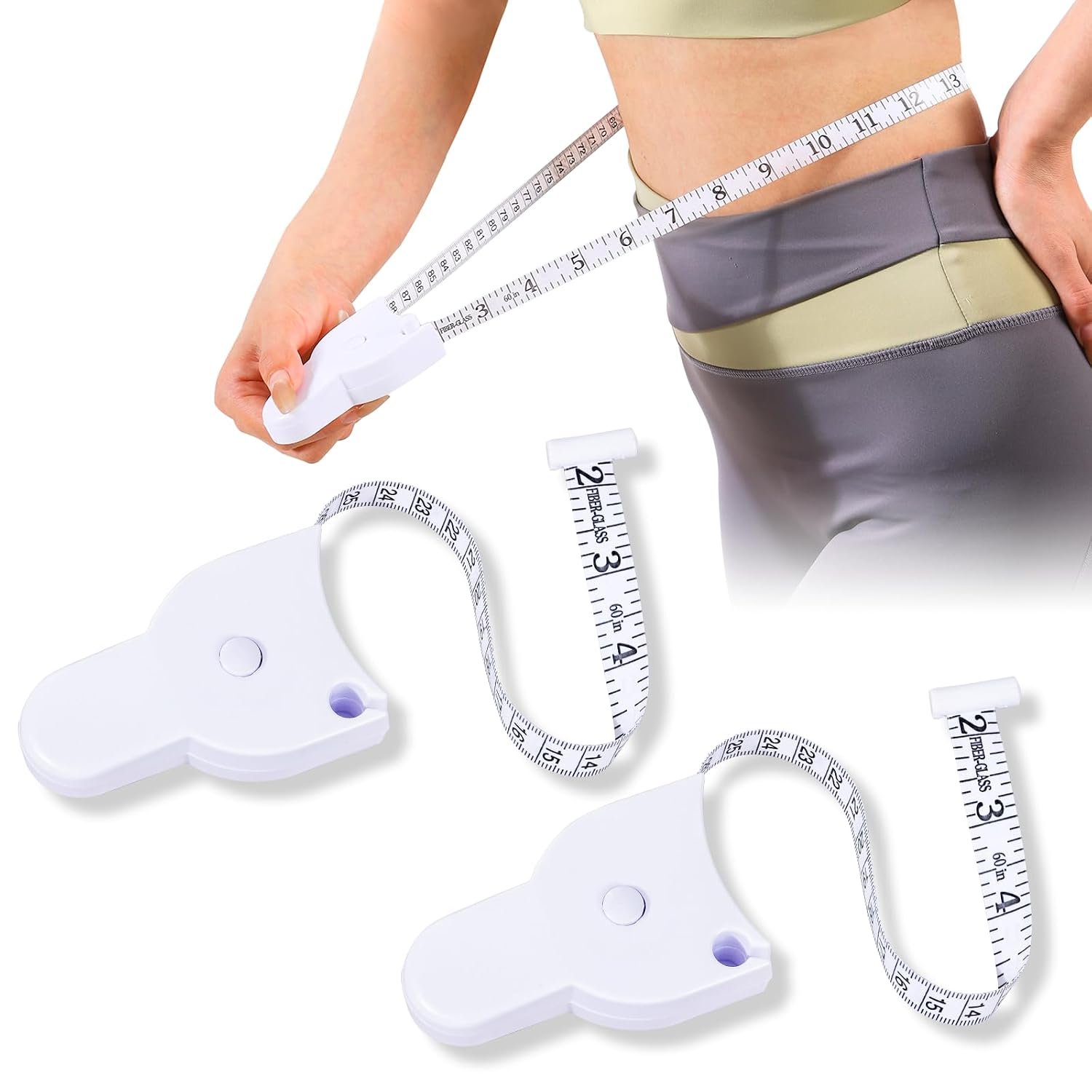 SheerDelight Body Measuring Tape, 2 Pack Retractable Body Tape Measure | Automatic Measuring Tape for Body Measurements with Locking Mechanism and Push Button for Fitness & Tailoring – White
