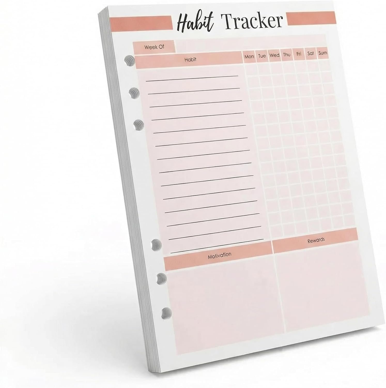 A5 Weekly Habit Tracker Inserts – Motivation & Rewards Pages for Weekly Goals and Consistency, Double-Sided 6-Hole Refill for A5 Binders, 50 Sheets, 100 Pages