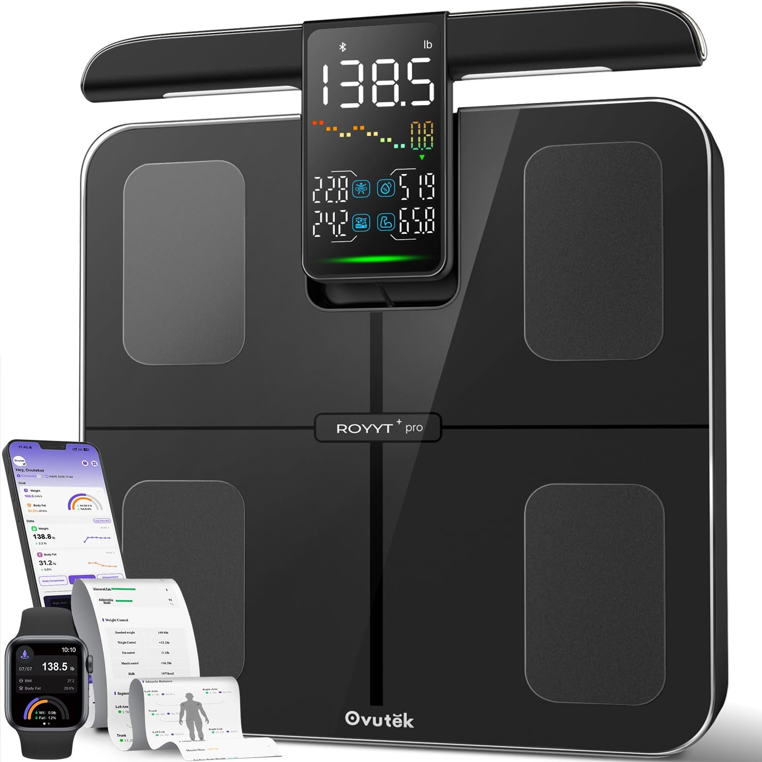 Smart Scale for Body Weight: 8-Electrode 57 Measurements Professional Body Composition Analyzer – 500lb Accurate Bathroom Digital Weight Scale with BMI, Body Fat, Muscle Mass 5.3″ Color Display