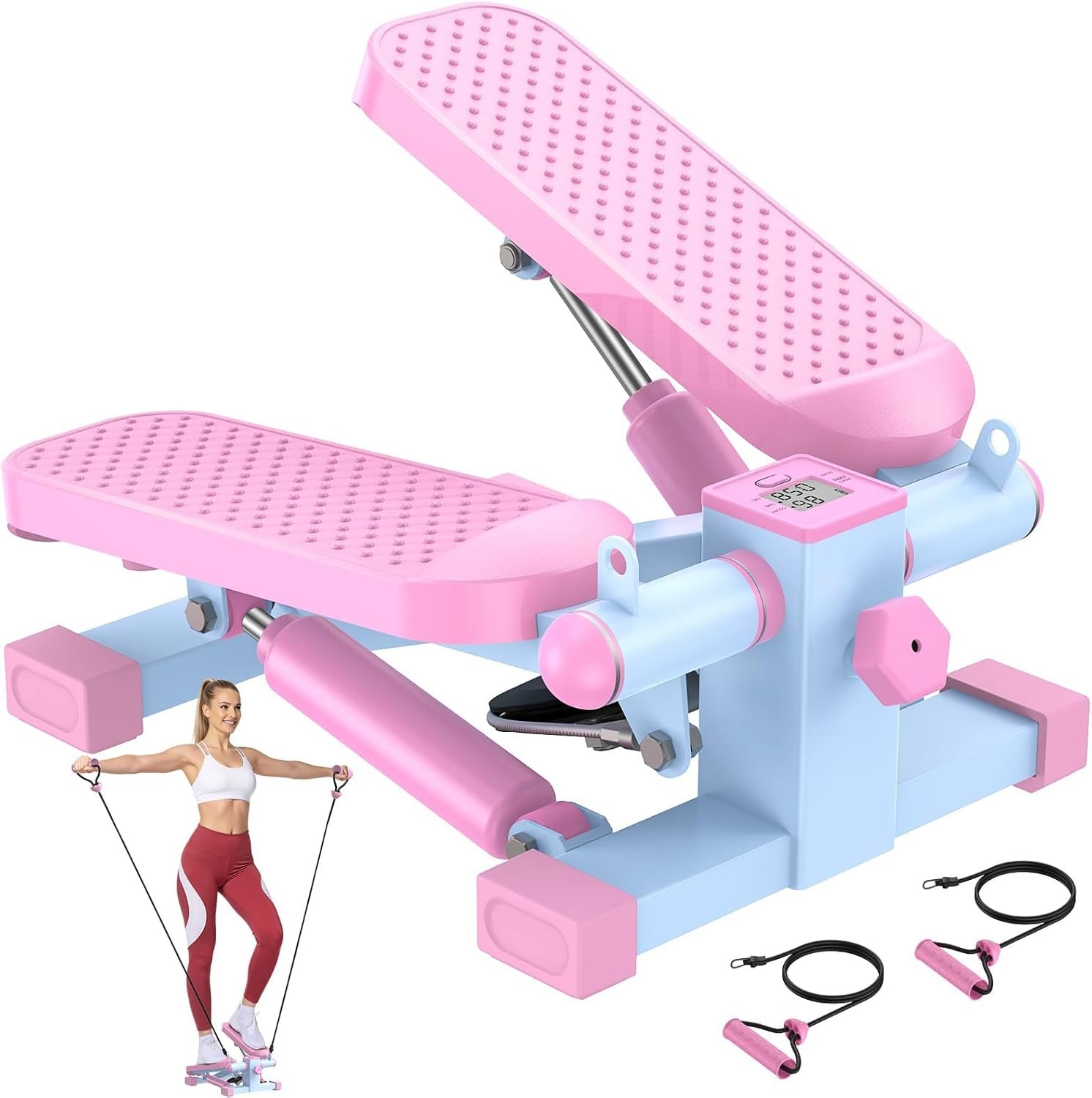 HCOIW Steppers for Exercise at Home – Stair Stepper with Resistance Band, Mini Stepper with 300lb Weight Capacity,