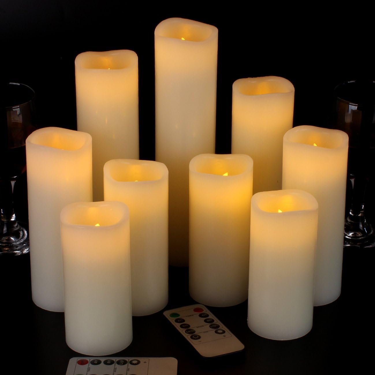 Flameless Candles Battery Operated Candles Real Wax Pillar LED Candles with 10-Key Remote and Cycling 24 Hours Timer (Ivory 4″ 5″ 6″ 7″ 8″ 9″)