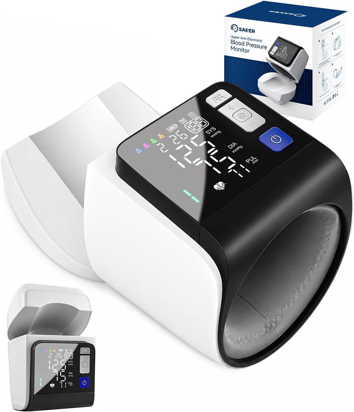 Saker Upper Arm Blood Pressure Monitor, No-Wrap BP Machine, FDA-Cleared | No-Wrap Slide-In Design, FDA-Cleared, Easy One-Touch Operation, 4 Users Memory Tracking, Large Clear Display