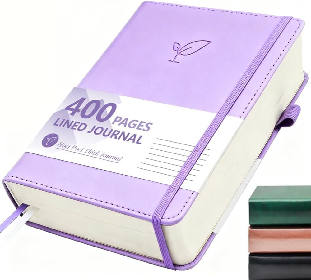 Hoci Poci 400 Pages Lined Journal Notebook, 5.8″ x 8.4″, Purple | Thick Journal for Writing, A5 Hardcover Leather Notebook with 100Gsm College Ruled Paper for Women Men Work Note taking