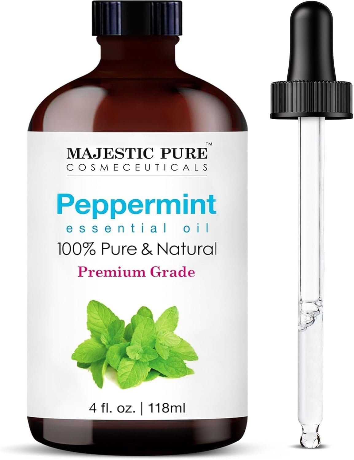 Majestic Pure Peppermint Essential Oil for Diffuser – 4 Fl Oz | 100% Natural Essentials Oils for Aromatherapy, Massage, Steam inhalation, Air Freshner, DIY, Soap and Candle Making
