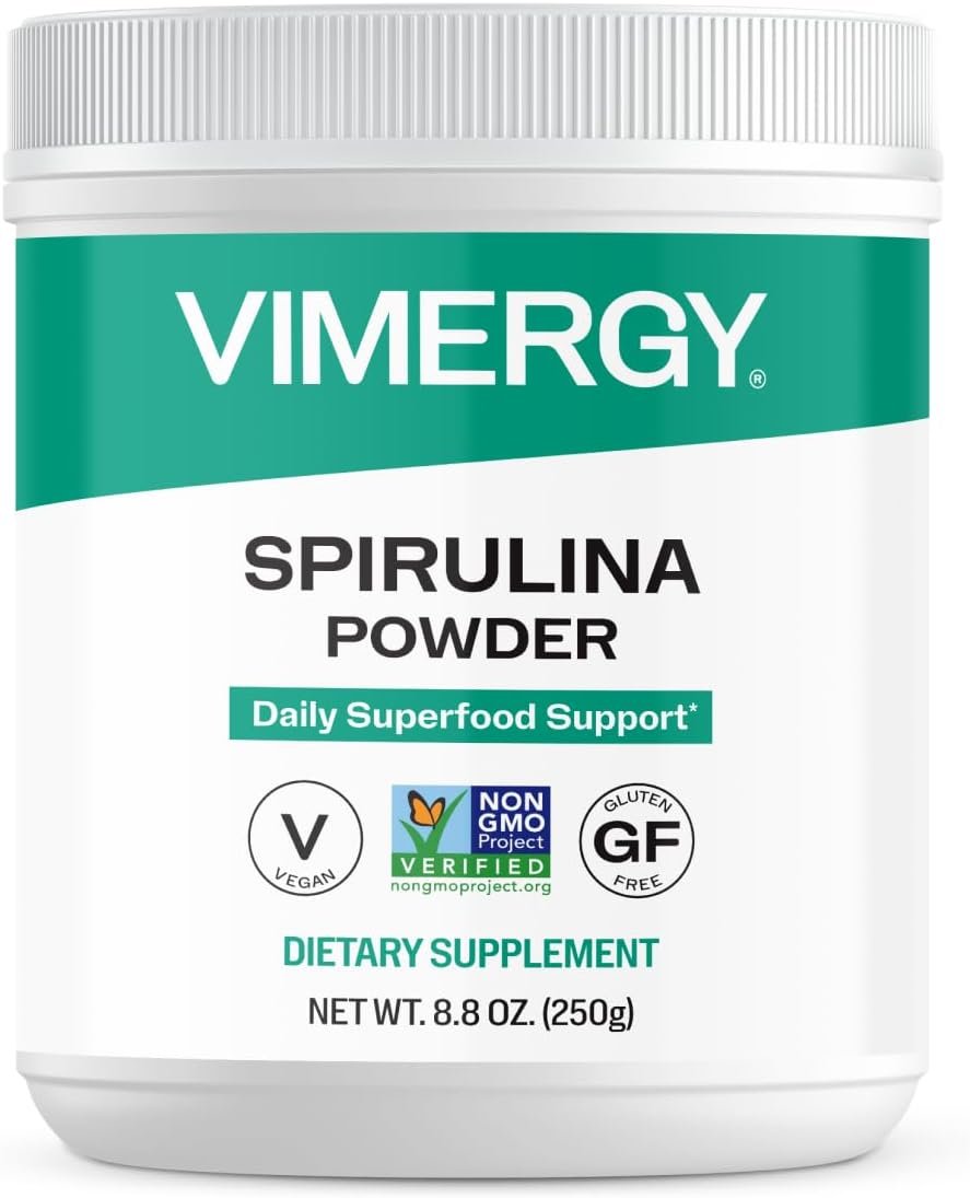 Vimergy Spirulina Powder – Concentrated Plant Protein Supports Immune Health & Cardiovascular Function – Vegan, Kosher, Gluten-Free – 250g