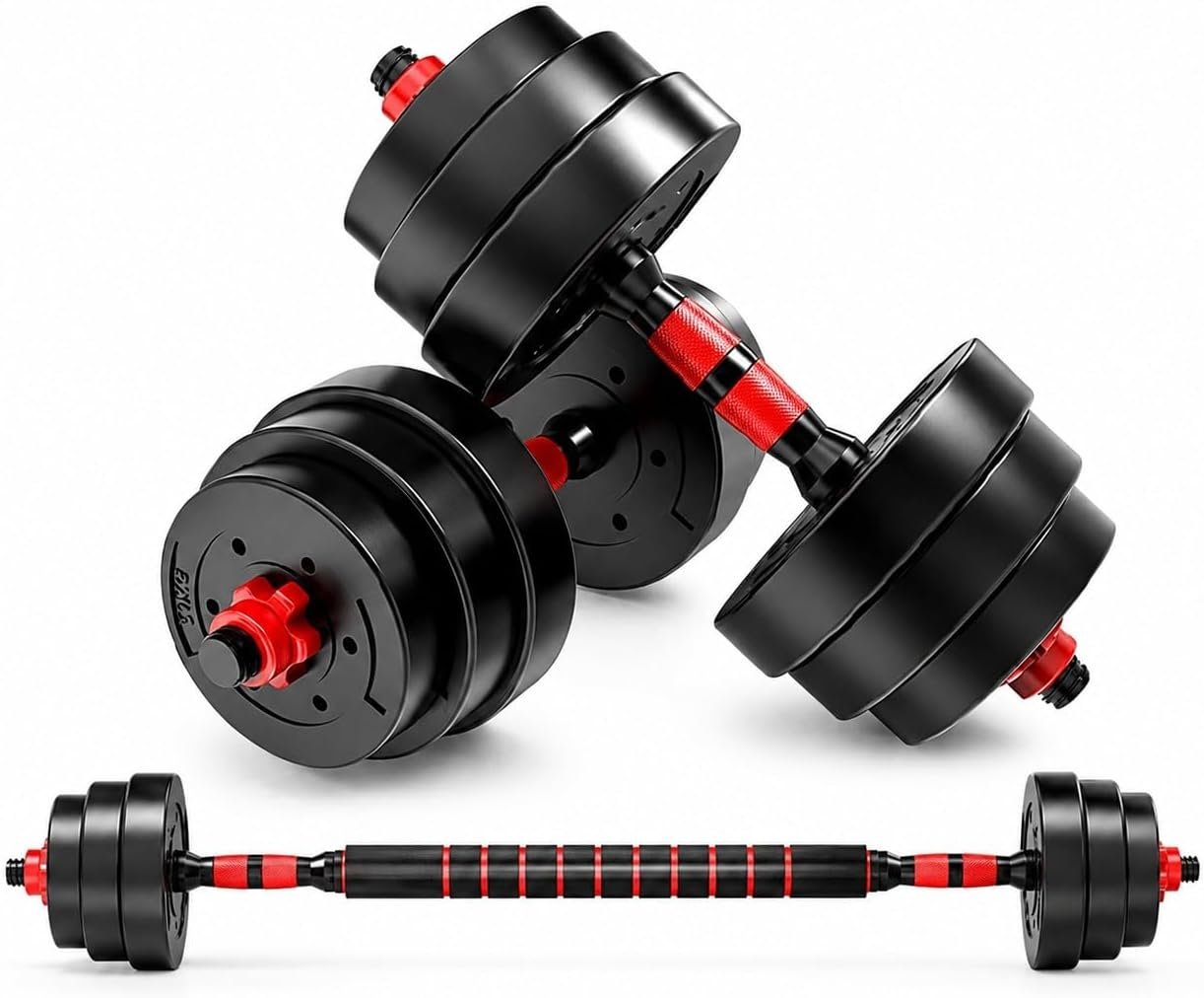 WSA Adjustable Dumbbells Set 44/67/89 LB, 2-in-1 Dumbbell & Barbell Set with Connector Bar, PVC Cement Plates, Anti-Slip Handles, Locking Nuts, Home Gym Strength Training for Men & Women