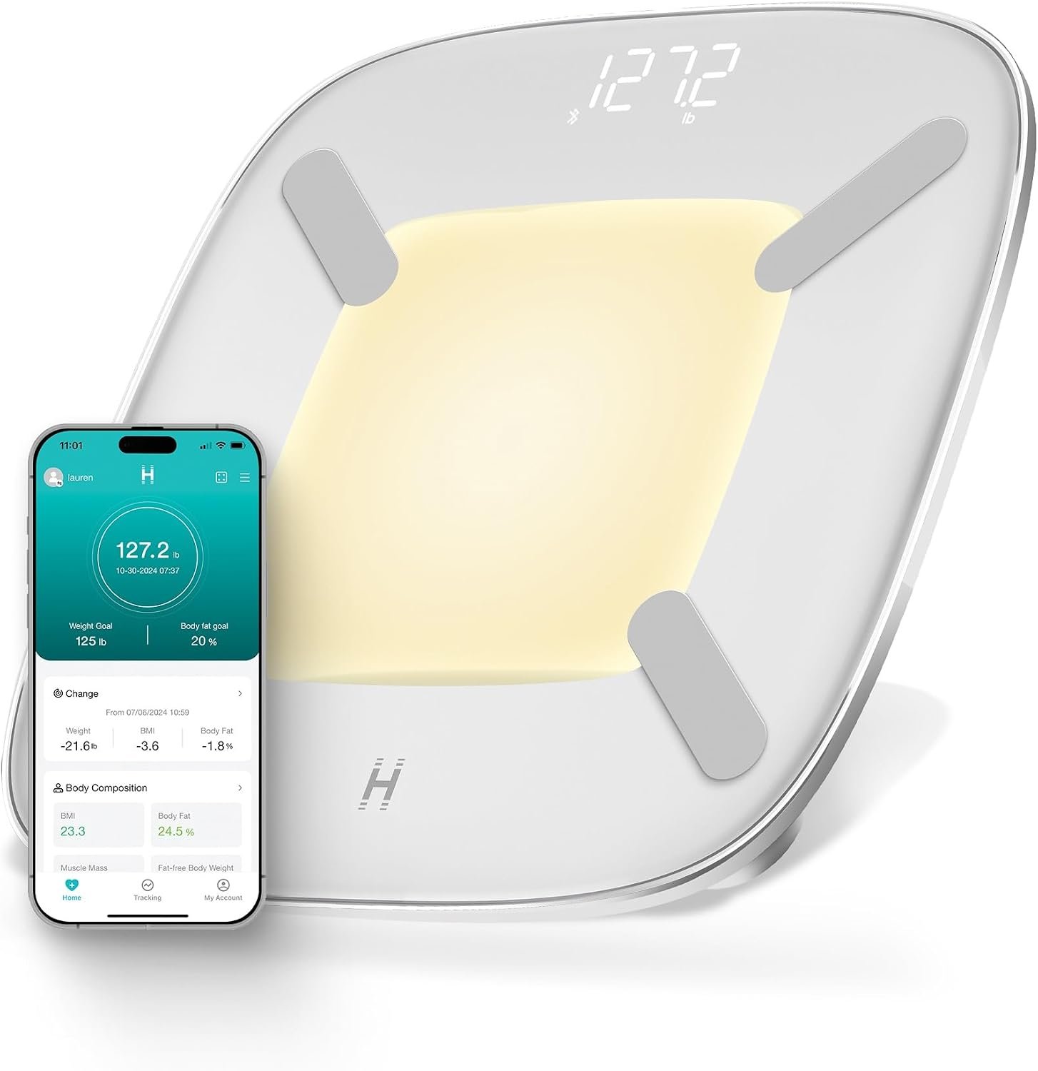 Homedics Digital Smart Scale, Motion-Sensing LED Display, White | 13 Body Metrics Analysis, Bluetooth Sync, Multi-User Recognition, High-Precision Weight Measurement Up to 400 lbs
