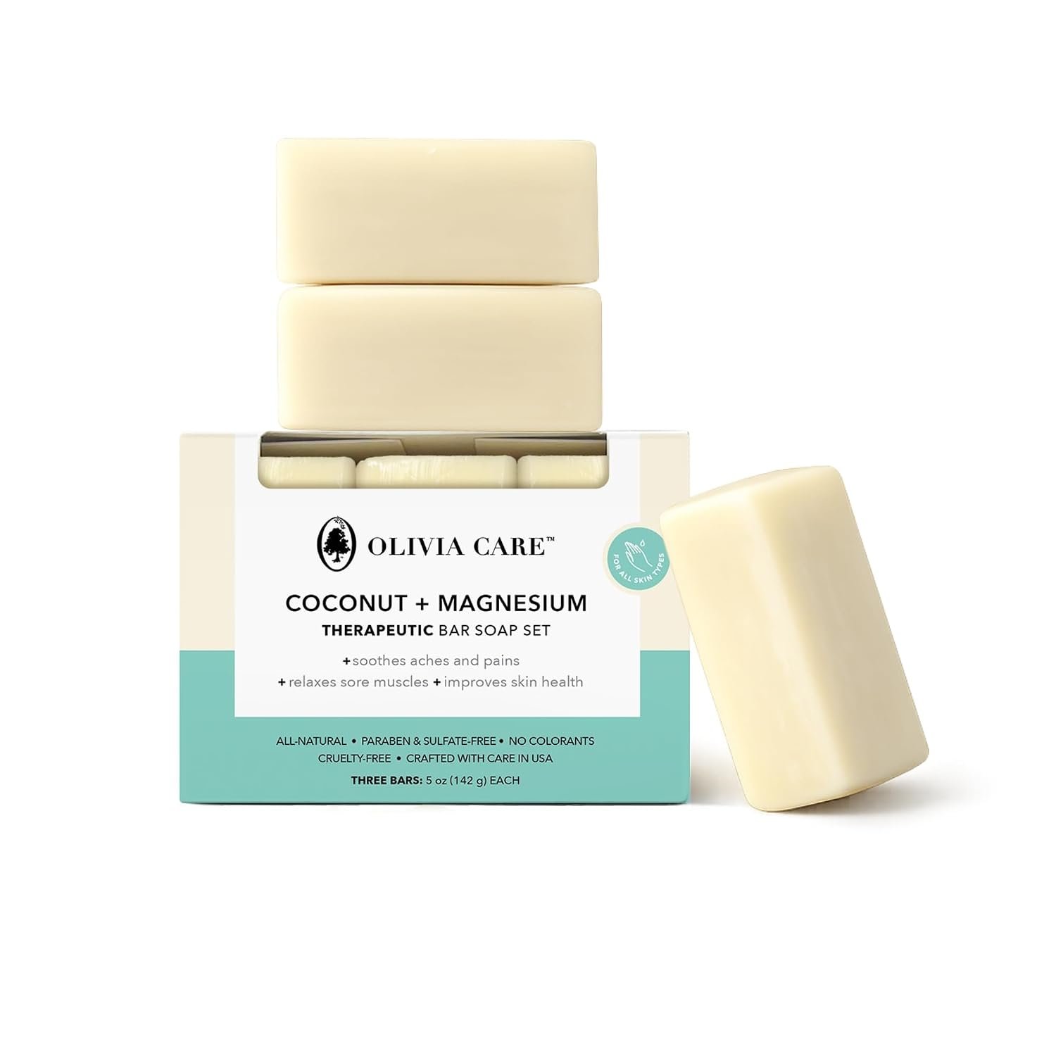 Coconut Magnesium Organic Bar Soap – Natural Moisturizing Body Soap for Sensitive Skin – Triple Milled Soap with Coconut Oil – Plastic Free 3 Pack