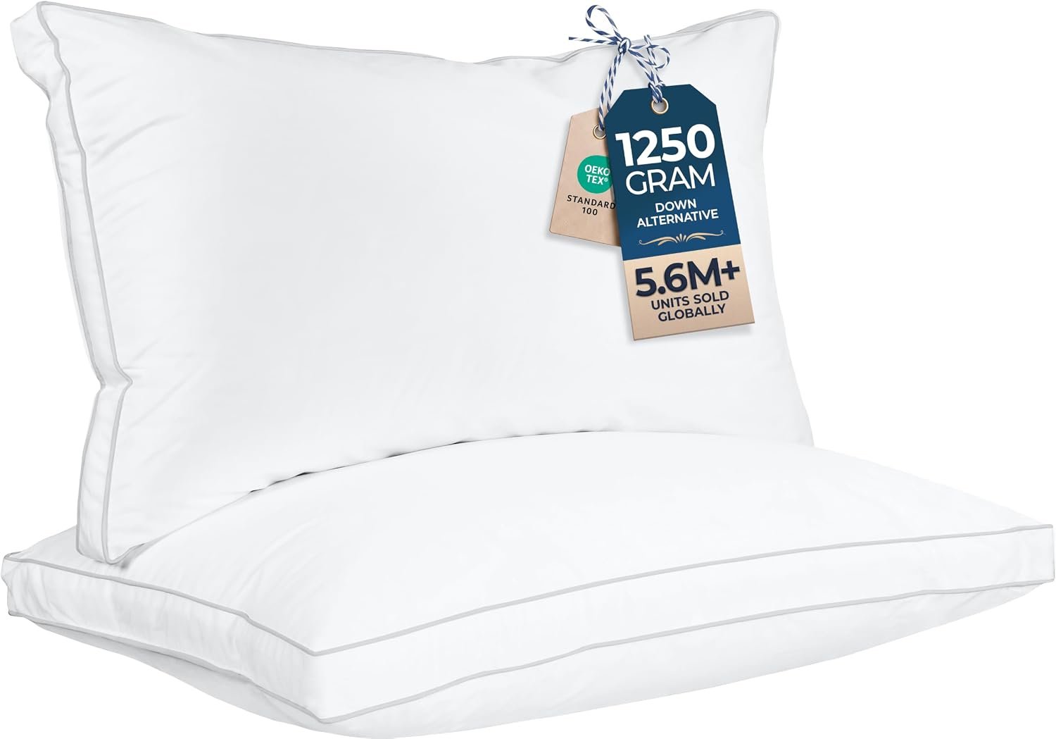 Utopia Bedding Bed Pillows for Sleeping King Size (White), Set of 2, Soft & Fluffy Pillow with Down Alternative Filling, Cooling, Hotel Quality, Gusseted Pillow for Back, Stomach or Side Sleepers | Cotton Blended Down alternative pillows for sleeping, soft fluffy cooling comfort for Back, side & stomach sleepers, 2 pack