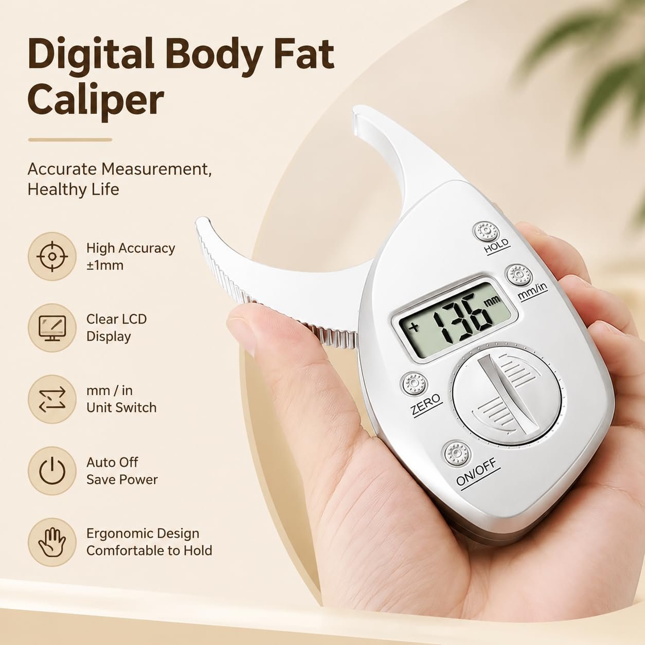 Digital Body Fat Caliper with LCD Display, Skinfold Fat Measurement Tool with Body Tape Measure, Portable Body Composition Measuring Device for Men and Women, mm/in Switchable Units