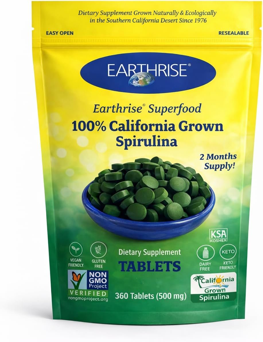 Earthrise Superfood California Spirulina 500mg Tablets, 360 Count | 100% Natural Premium, Vegan, Gluten Free, Keto Friendly, Non-GMO