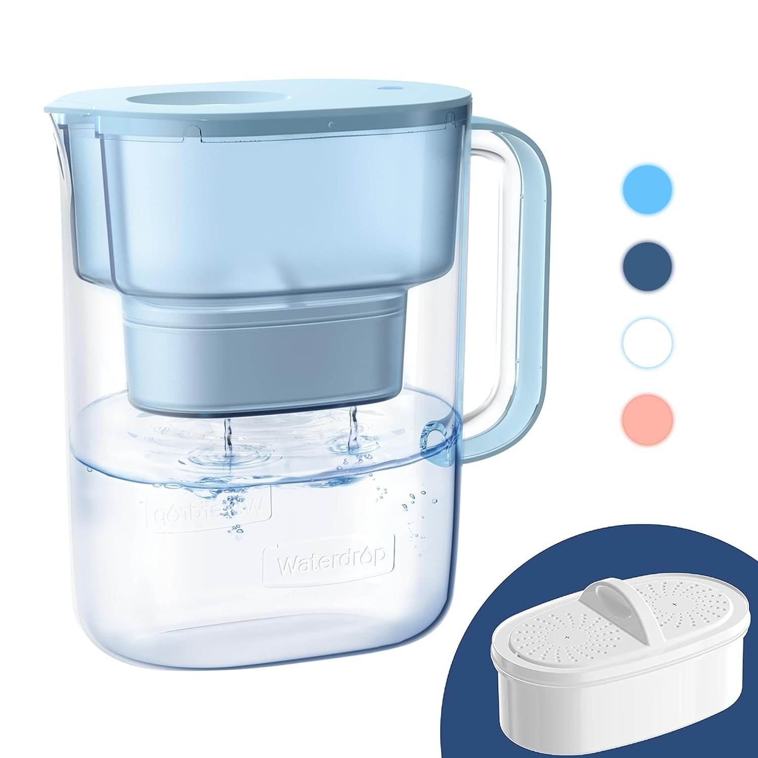 Waterdrop PT-07B Water Filter Pitcher, 10-Cup, NSF Certified, Blue | 200-Gallon Long-Life Filter, Improves Coffee & Tea Taste, Reduces PFOA/PFOS and Chlorine, 5X Longer Filter Life