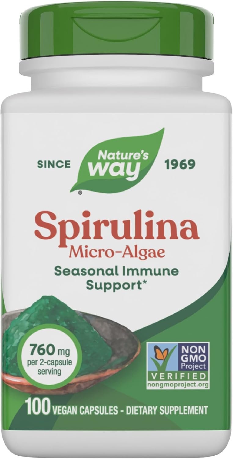 Nature’s Way Spirulina Micro-Algae, Seasonal Immune Support*, 100 ct | Micro-Algae Capsule Providing Vitamin A as Beta Carotene per 2-Capsule Serving for Seasonal Immune Support