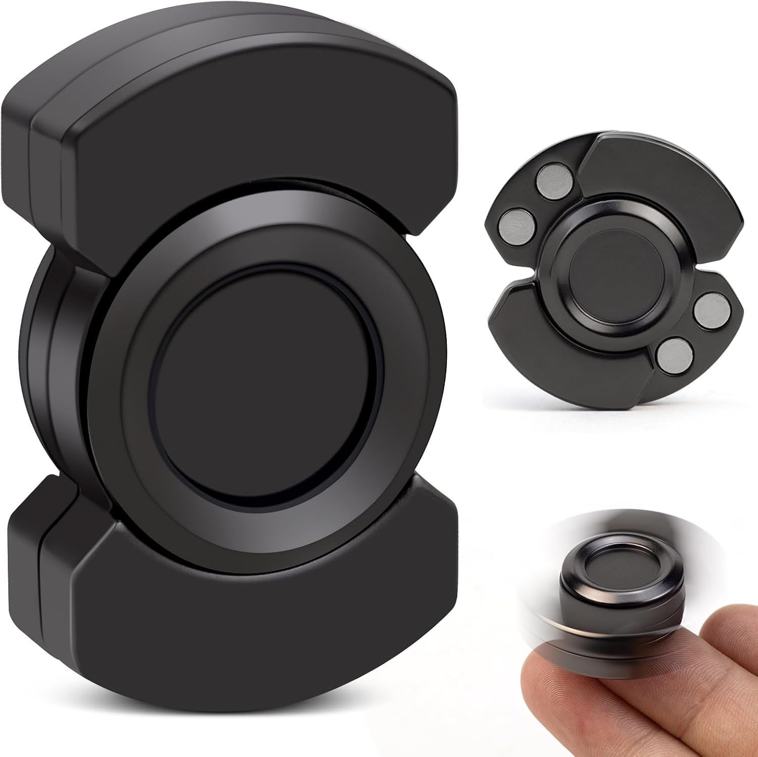 3-in-1 Fidget Toys Adults Kids: Spinner, Slider & Clicker – Magnetic Stainless Steel Bearing for Super-Stable Rotation – Stress Relief, Enhanced Focus, and Habit Breaking, Black
