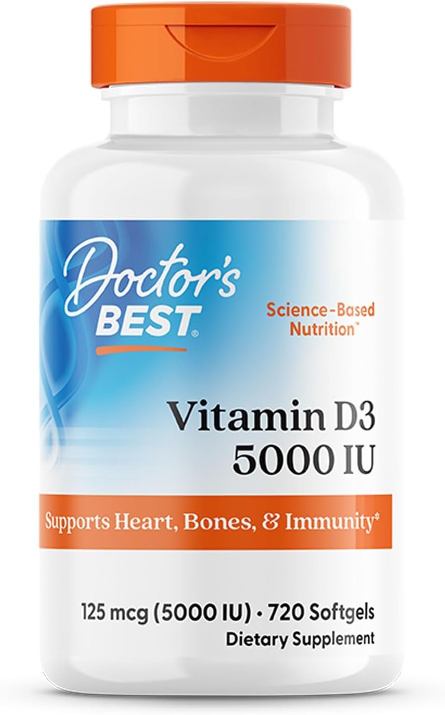Doctor’S Best Vitamin D3, Capsule 5, 000 Iu for Healthy Bones, Teeth, Heart & Immune Support, Non-GMO, Gluten-Free, Soy Free, 720 Count (Pack of 1)