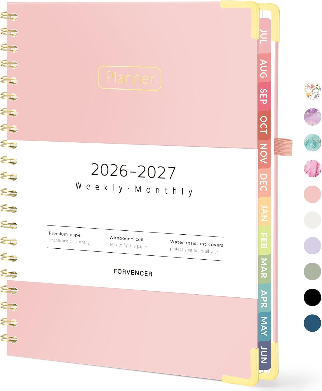 Forvencer Academic Planner 2026-2027, Calendar Jul 2026-Jun 2027, 8.5″x11″ | Hardcover Weekly & Monthly Planner, Daily Agenda Book with Tabs, College School Organizer for Student Teacher, Pink