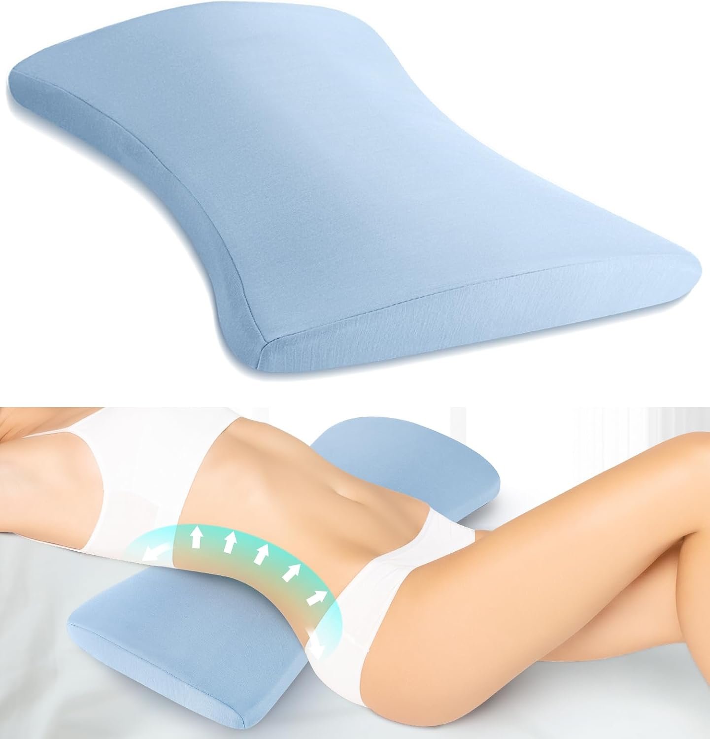 Lumbar Support Pillow for Bed Relief Back Pain: Lower Back Pillow for Sleeping – Memory Foam Waist Pillow – Back Wedge Bolster Pillow for Side, Back&Stomach Sleepers – Bed Rest Pillow for Car, Sofa