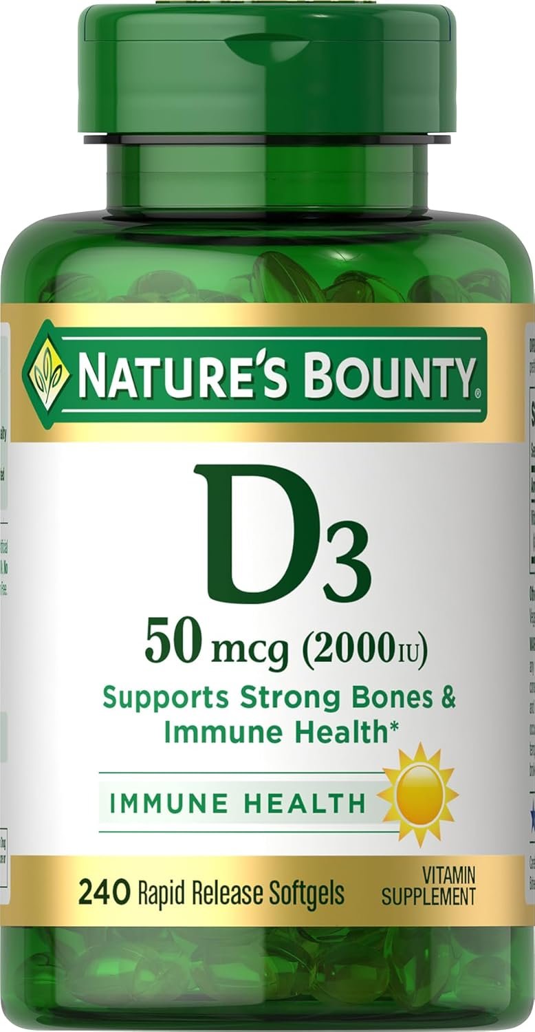 Nature’s Bounty Vitamin D3 2000 IU, Immune and Bone Support, 240 Softgels | Vitamin Supplement, 1 Per day, 240 Rapid Release Softgels