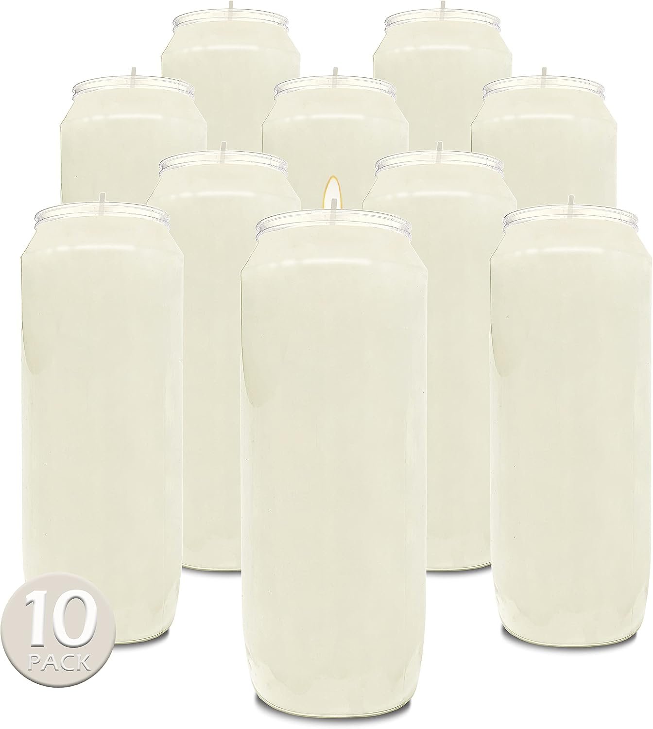 Hyoola 9 Day Prayer Candles 7 inch Tall Pillar Candles for Religious, Memorial, Party Decor, Vigil and Emergency Use – Vegetable Oil Wax in Plastic Jar Container, White (Pack of 10)