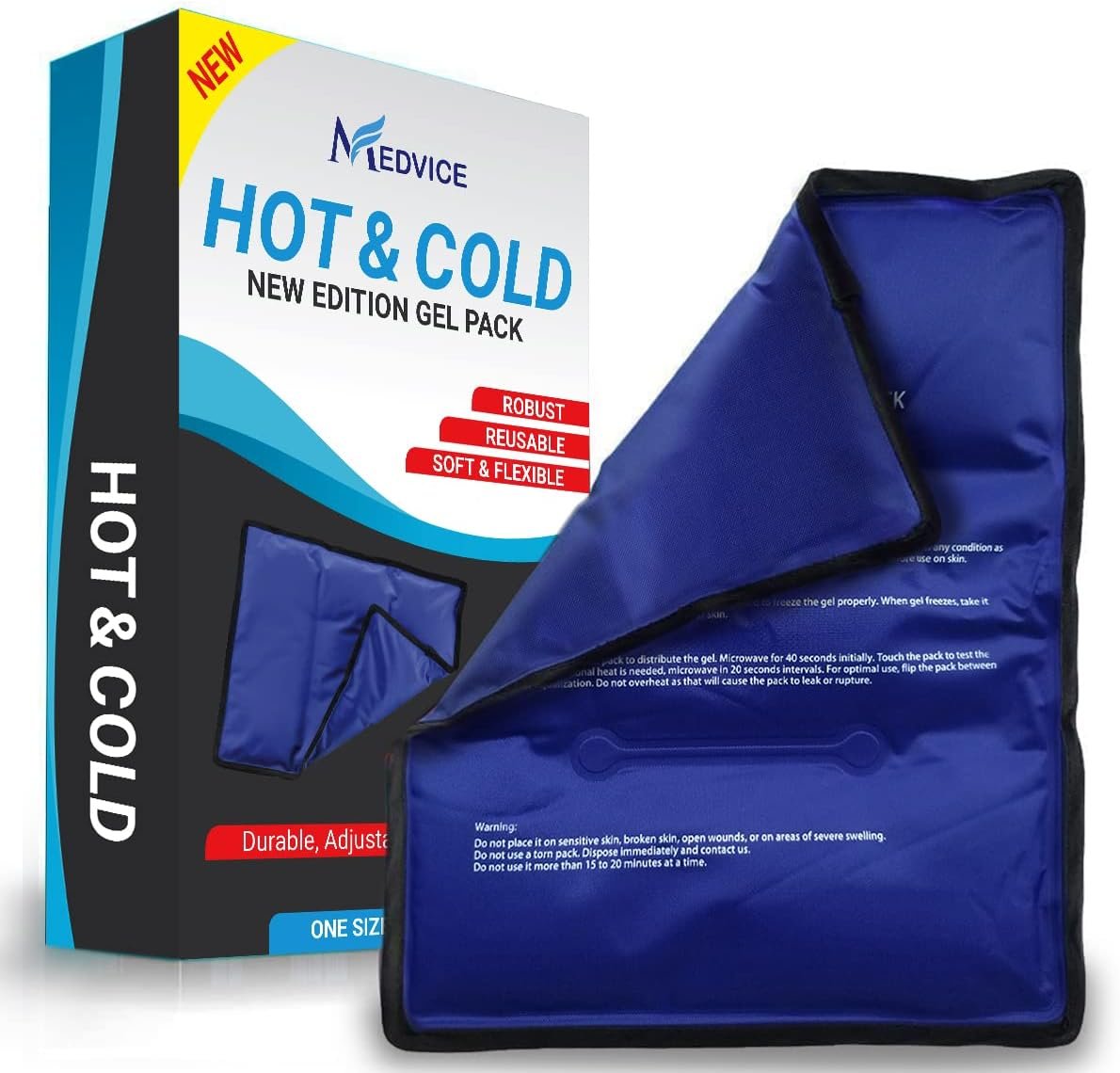 Medvice Reusable Hot and Cold Ice Packs for Injuries – Large (No Straps) | Flexible Therapy Pack for Hip, Shoulder, Knee & Back Pain, Swelling, Bruises & Recovery – Gel Pack Only – 11.5” x 14.25”