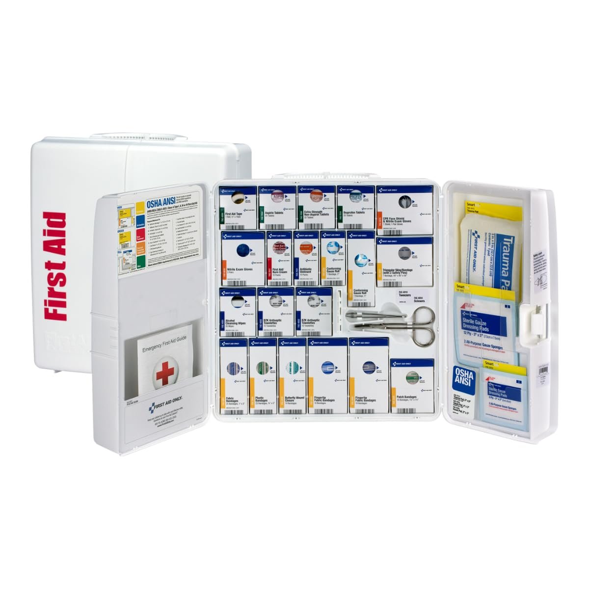 First Aid Only SmartCompliance 50-Person OSHA Compliant First Aid Kit for Business and Office Spaces – Large Plastic Cabinet – Emergency Supplies for Cuts, Bruises, and Scrapes – 245 Pieces