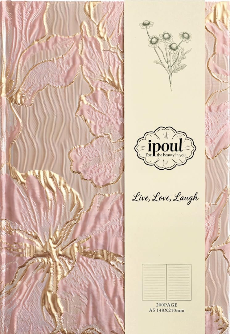 Floral Journal for women, Hardcover Notebook, A5, 6×8, Ruled Pages, Lay Flat, Pretty Journal, Lily Flower, Pink, can be Reading Journal, Writing Notebook, Self Love Journal, Personal Journal