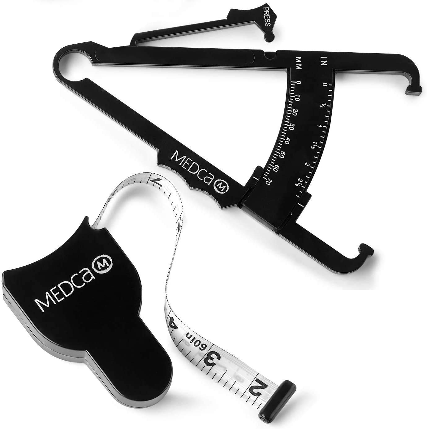 Body Fat Caliper and Measuring Tape for Body – Skin Fold Body Fat Analyzer and BMI Measurement Tool by MEDca