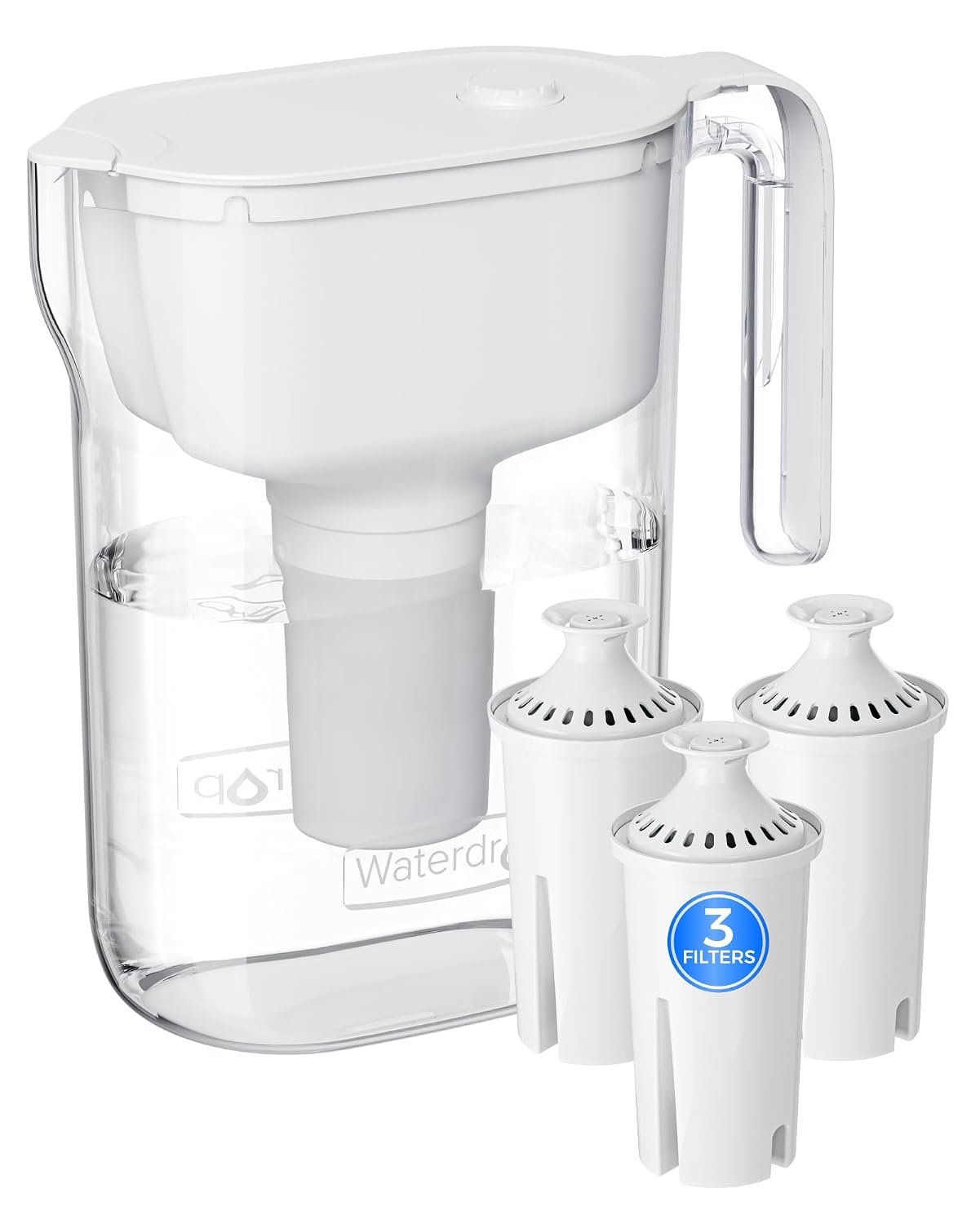 Waterdrop PT-11W 7-Cup Water Filter Pitcher with 3 Filters, White | Can Work with Brita® Water Pitchers & Filters, BPA-Free, Fast Flow, Reduces Chlorine and Lead, Up to 6 Months