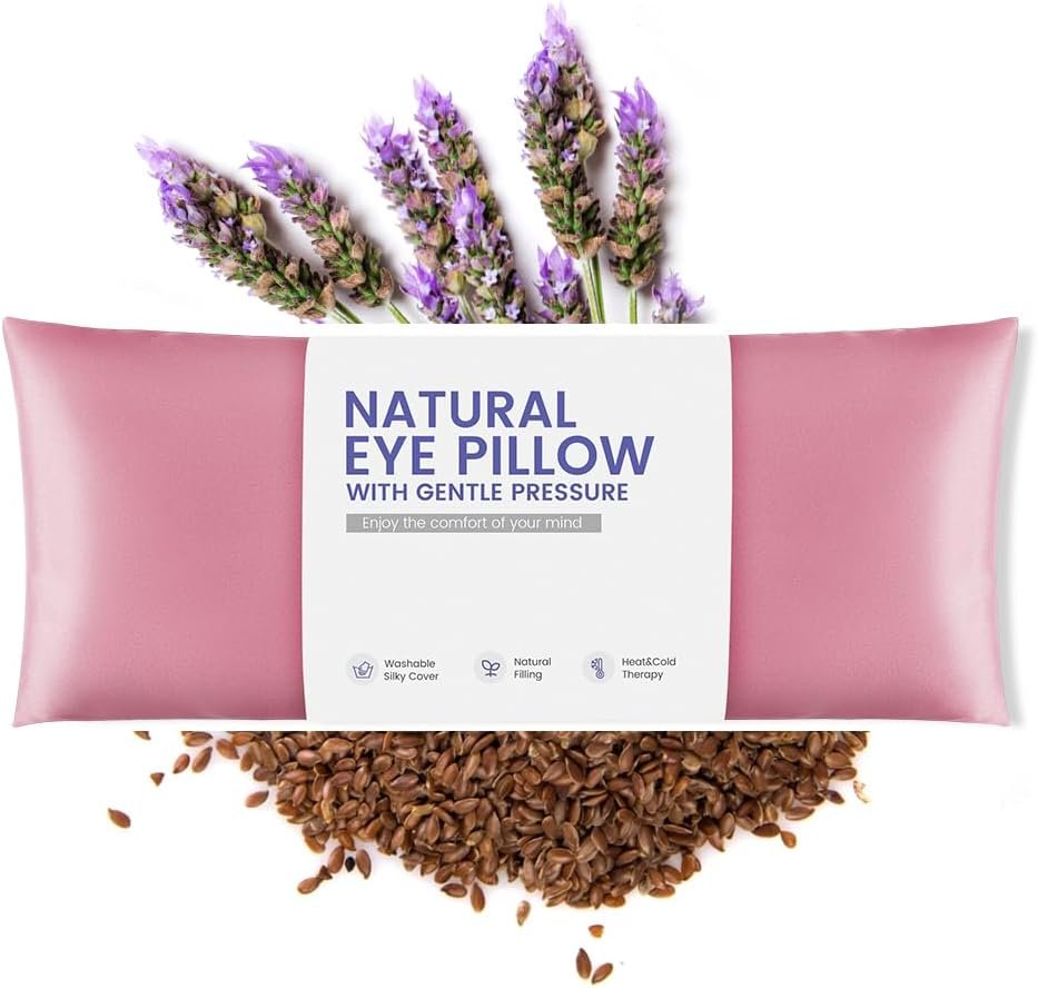 Weighted Eye Pillow for Yoga, Moist Heat Mask for Dry Eyes(Pink) | Lavender, Silk Sleep Mask, Warm Compress for Sinus, Relaxation Gifts for Women, Washable Cover