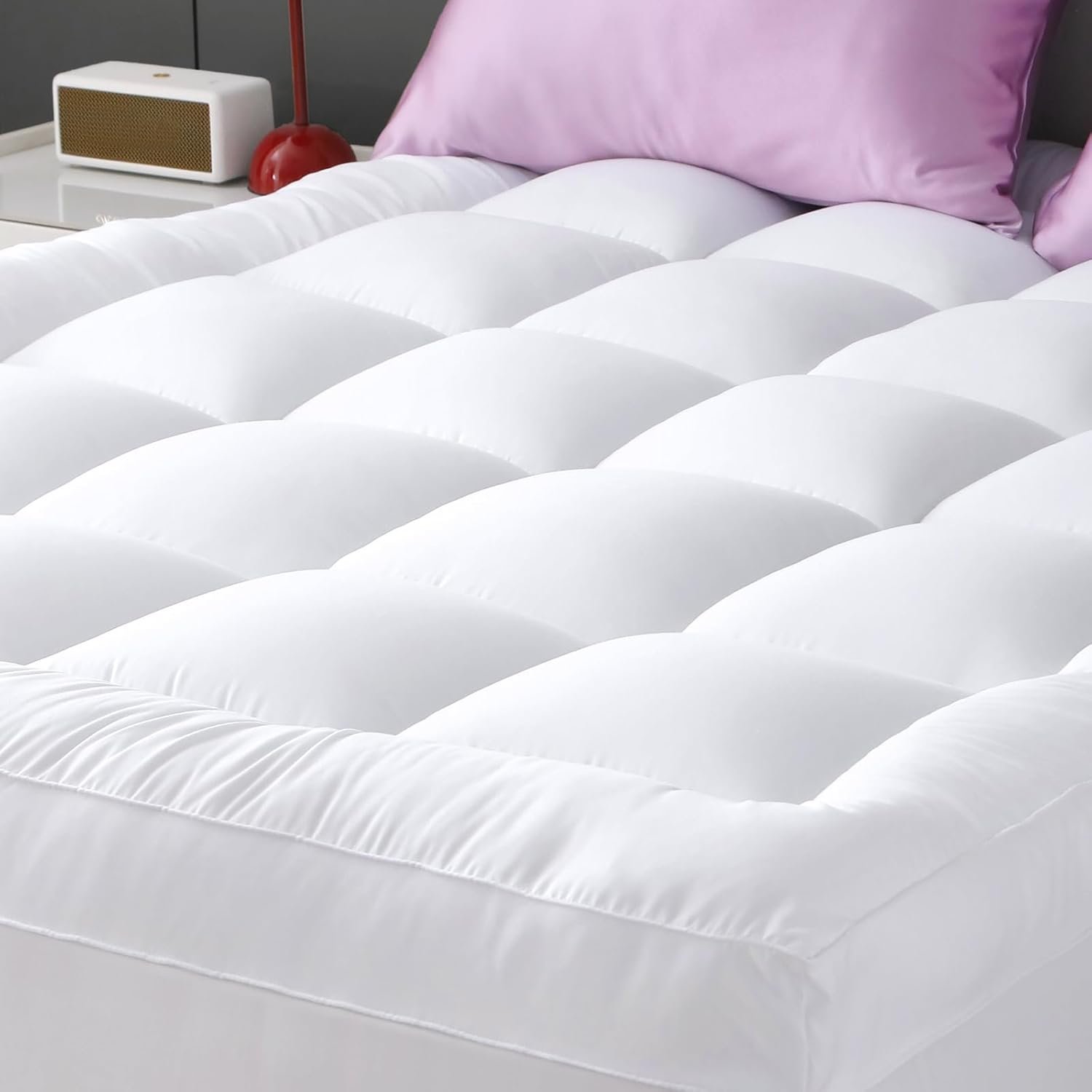 YUGYVOB Queen Mattress Topper Extra Thick, Cooling Plush Mattress Pad | Soft & Breathable Brushed Cover, Down Alternative Fill, Pillow Top Bed Topper with 8-21″ Deep Pocket