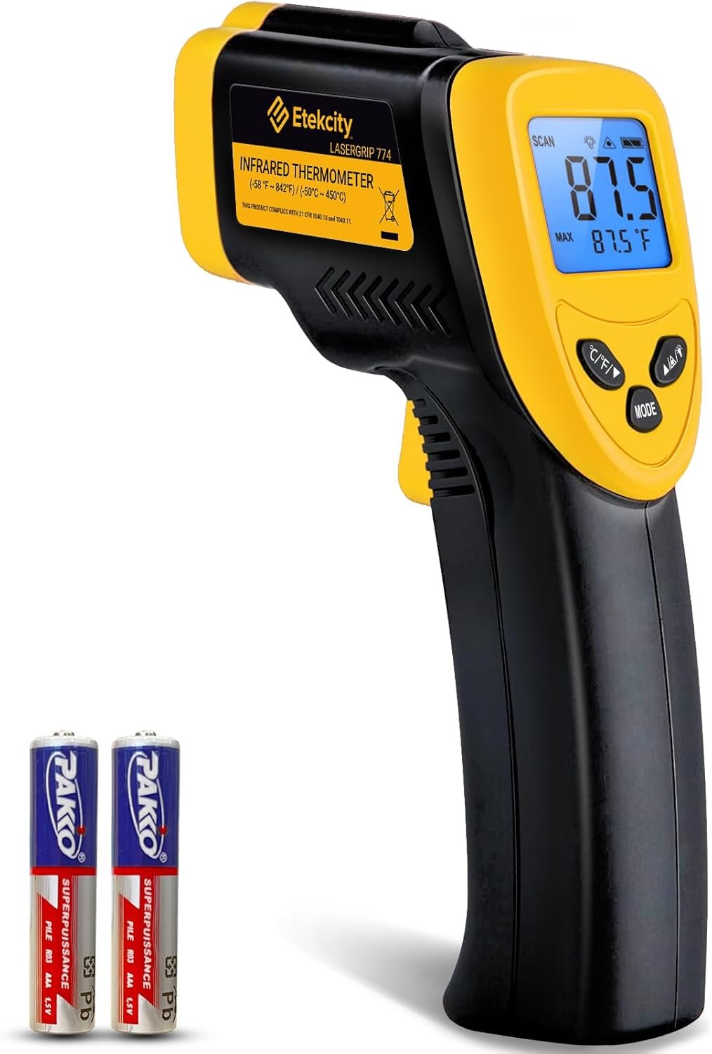 Etekcity Infrared Thermometer Laser Temperature Gun 774 | Cooking, Pizza Oven, Griddle, BBQ, Meat, HVAC, Engine, Adjustable Emissivity, MAX Display, Surface Measurement