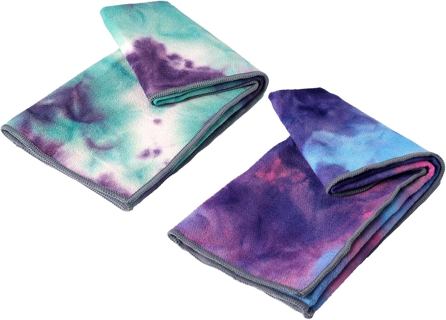 Eunzel 2 Pack Yoga Hand Towel，Microfiber Towel with Grip Dots Sweat Absorbent Non-Slip for Hot Yoga, Pilates and Workout 24″ x16″，Purple & Blue/Green & Purple (2 Pack)
