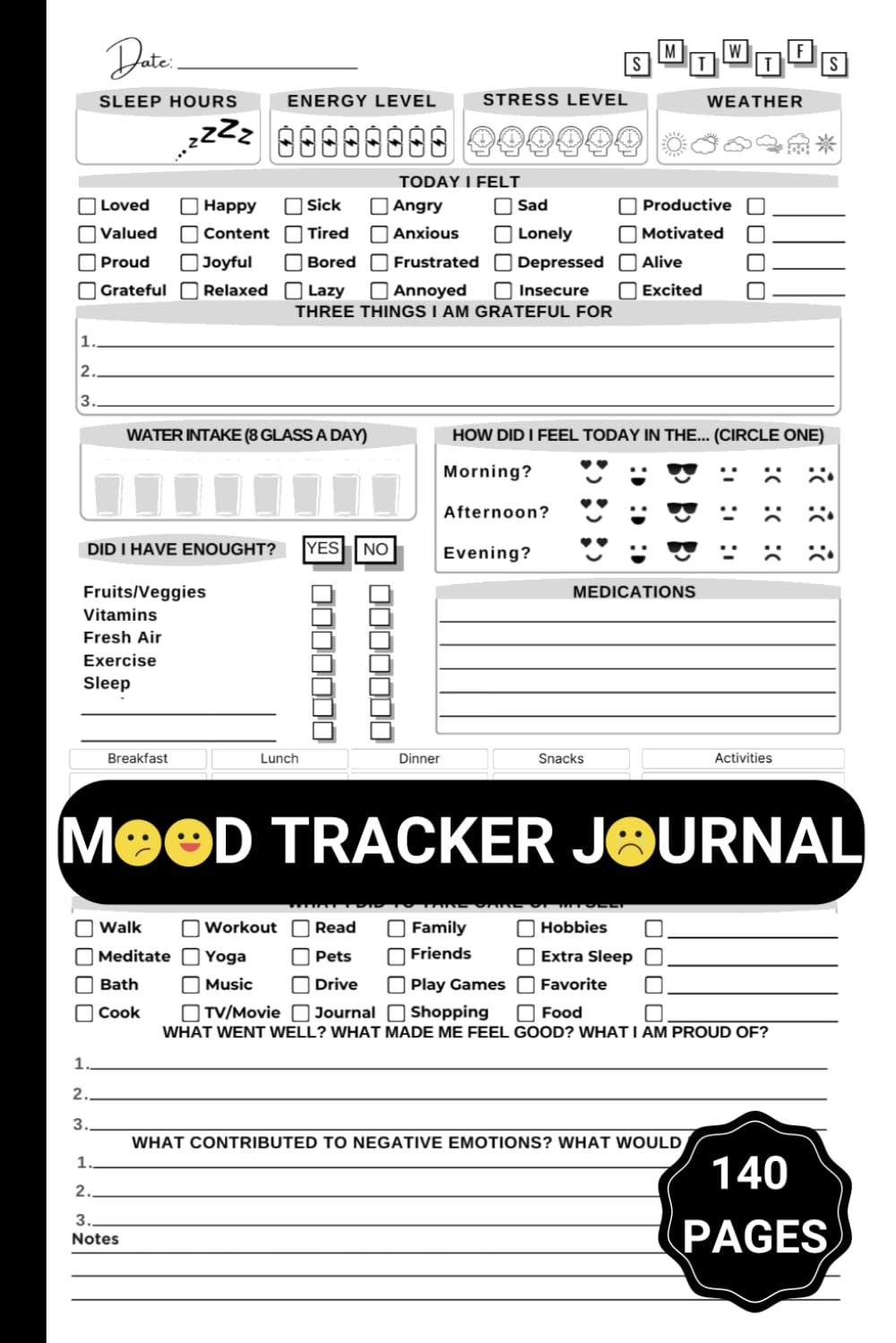 Mood Tracker Journal: Daily Dairy Mental Health, Anxiety, Borderline Personality, and Depression & Self-Care Notebook with Prompts for ,Women, Teens and Adults