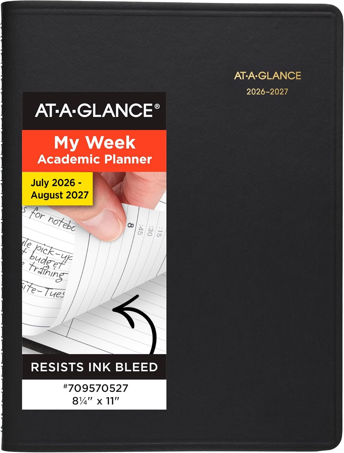 AT-A-GLANCE Planner 2026-2027 Weekly Academic 14-Month July-August, Quarter-Hourly Appointment Book, 8-1/4″ x 11″, Black (7095705)