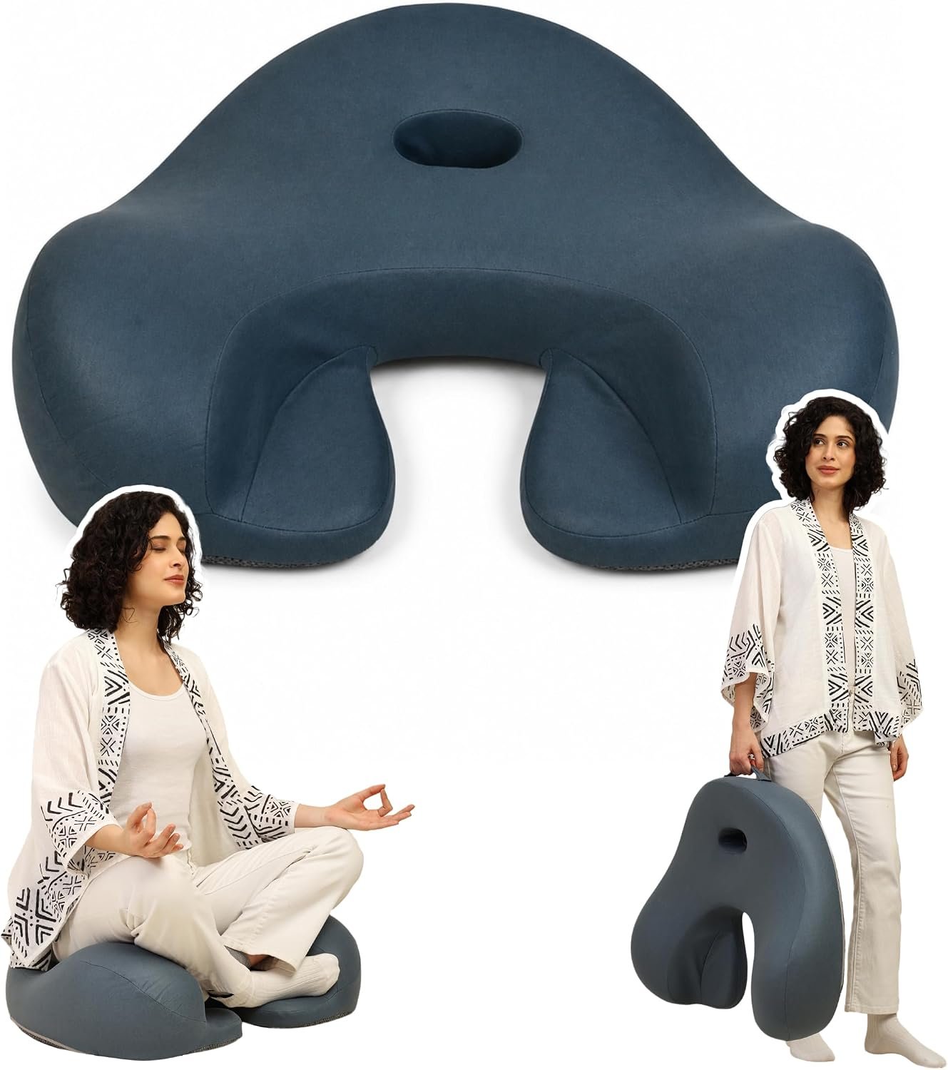 Ergonomic Meditation Cushion with Foot Rest & Carry Strap – Large Floor Cushion for Adults – Meditation Seat & Yoga Cushion for Mindfulness, Sound Healing & Reiki