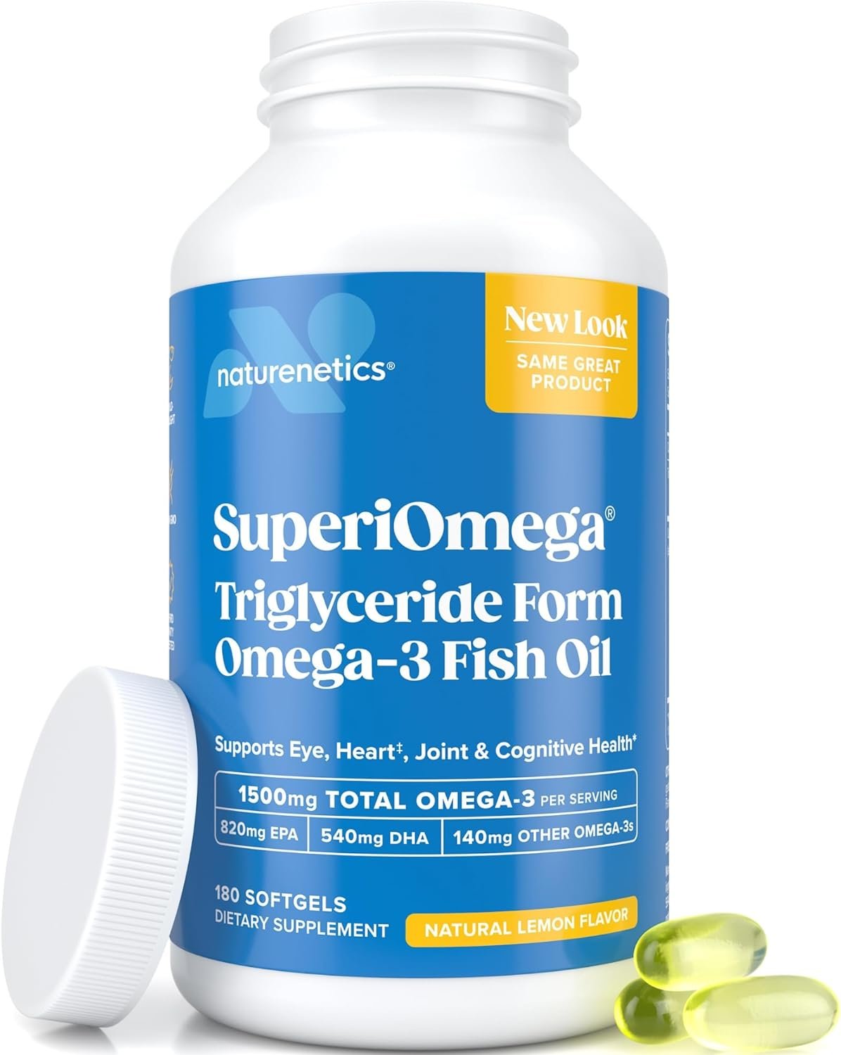 SuperiOmega rTG Triglyceride Form Omega 3 Fish Oil 1500mg EPA DHA 180ct | Re-Esterified Omega-3 Supplement for Women & Men, Burpless No Fishy Aftertaste, Lemon Flavor, 3rd Party Tested, 90 Day Supply