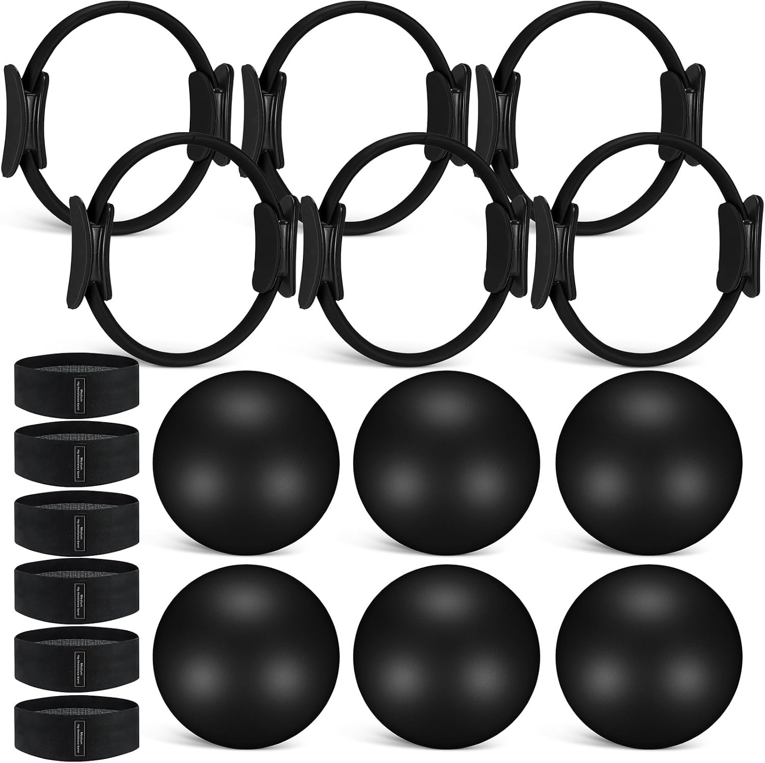 Seenelling 18 Pcs Pilates Ring and Ball Set with Resistance Bands Home Workout Pilates Equipment 11.8 Inch Magic Circle with Padded Handles, Mini Ball for Strength, Toning and Flexibility