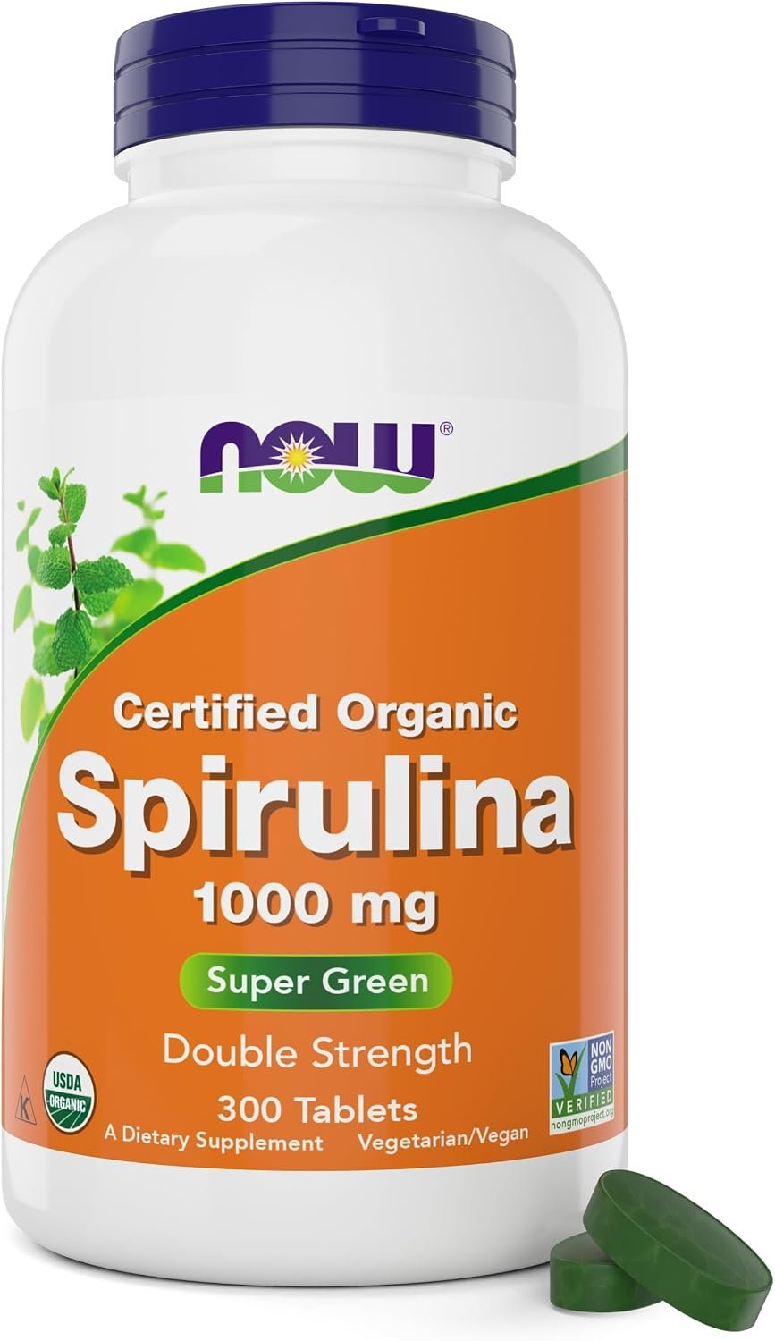 NOW Foods Organic Spirulina 1000mg Tablets – 300 Count – Non-GMO, Super Green Whole Food Supplement – Double Strength