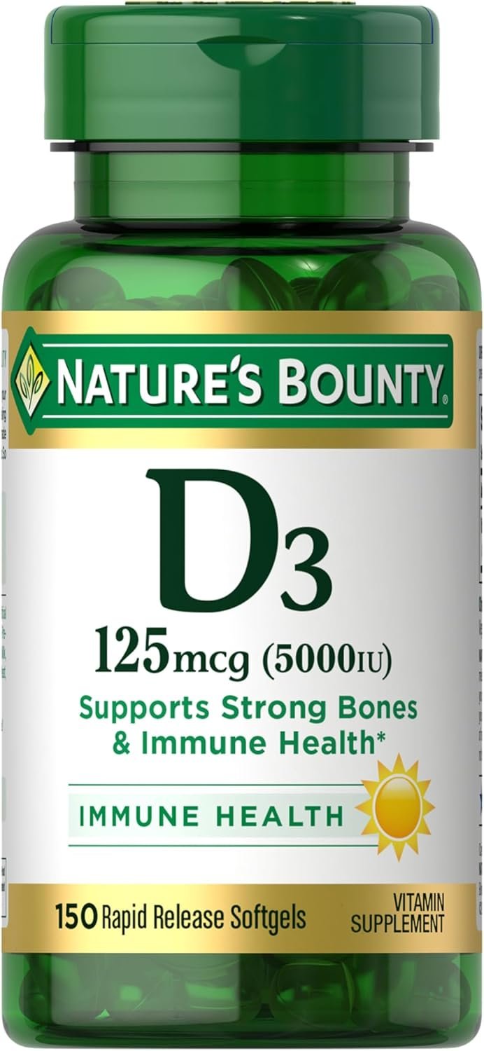 Nature’s Bounty Vitamin D3 5000 IU Softgels, Rapid Release, 150 Count | Immune Support, Vitamin D Supplements