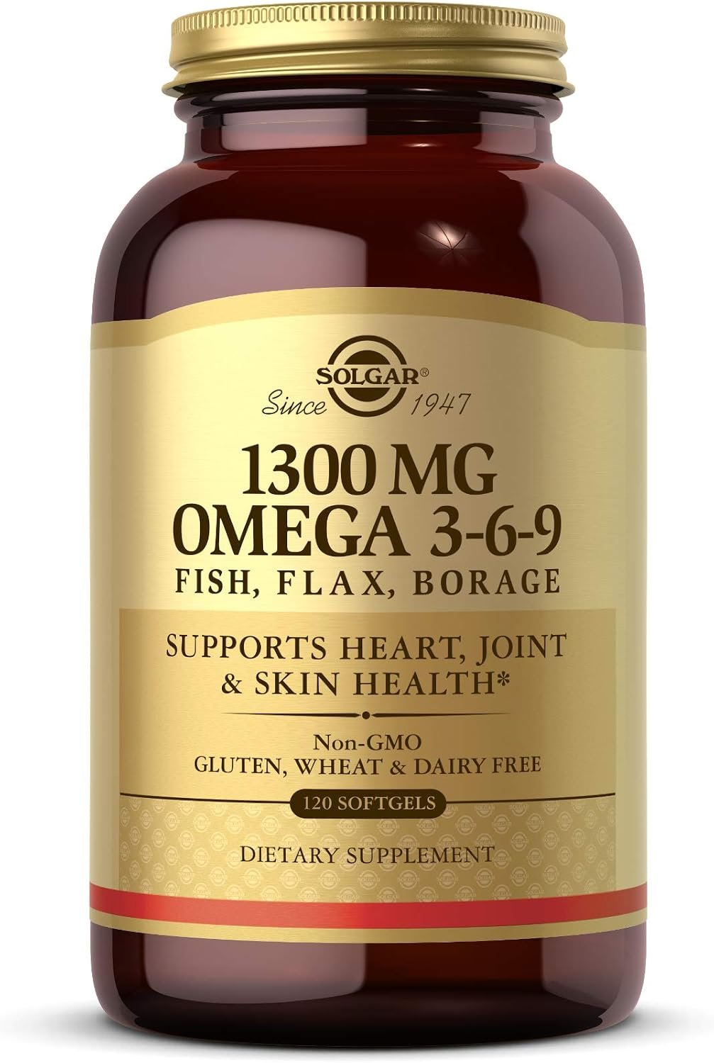 Solgar 1300 mg Omega 3-6-9, 120 Softgels – Fish Oil Supplement – Support for Joint & Skin Health – Includes Flaxseed & Borage – Contains EPA & DHA Omega 3 Fatty Acids – 40 Servings | Specially formulated ratio of omega 3, 6 and 9 fatty acids