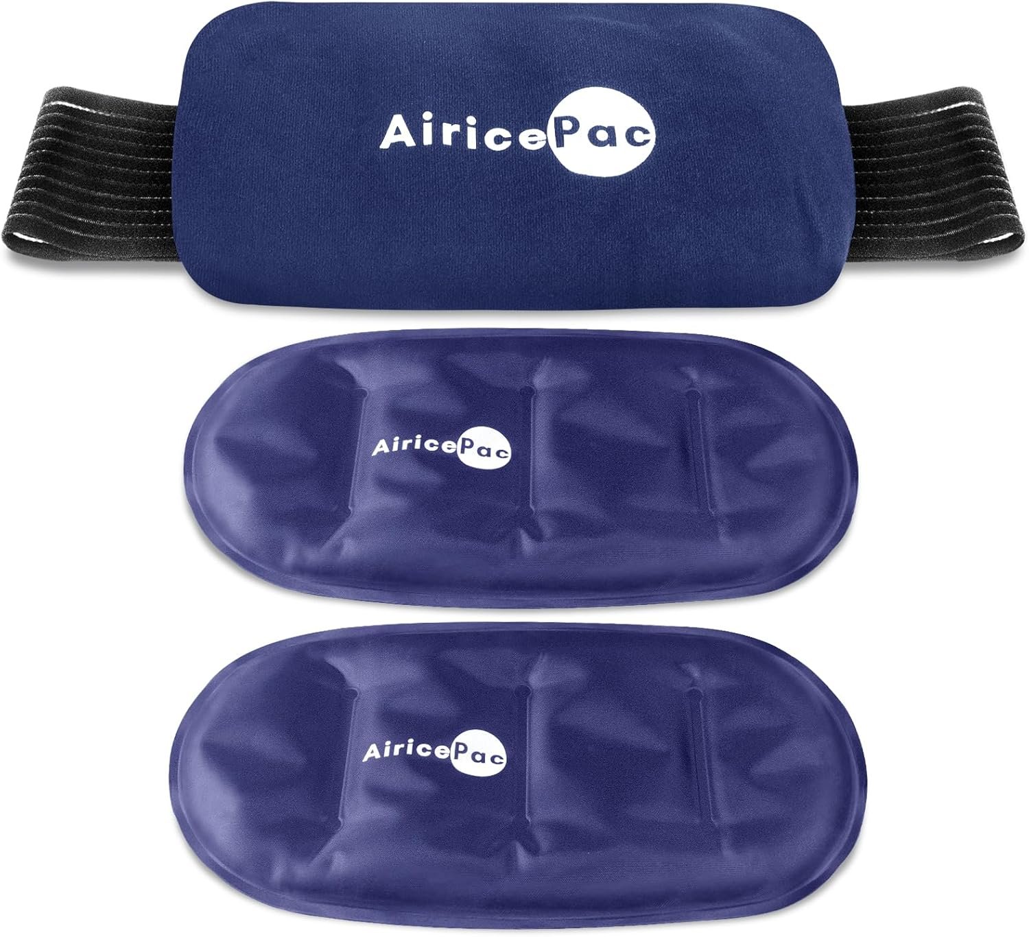 AiricePac Ice Packs for Injuries Reusable (3-Piece Set) Hot Cold Gel Wraps for Joint Pain, Muscle Soreness, Adjustable & Flexible for Back, Knees, Shoulders, Arms and Legs